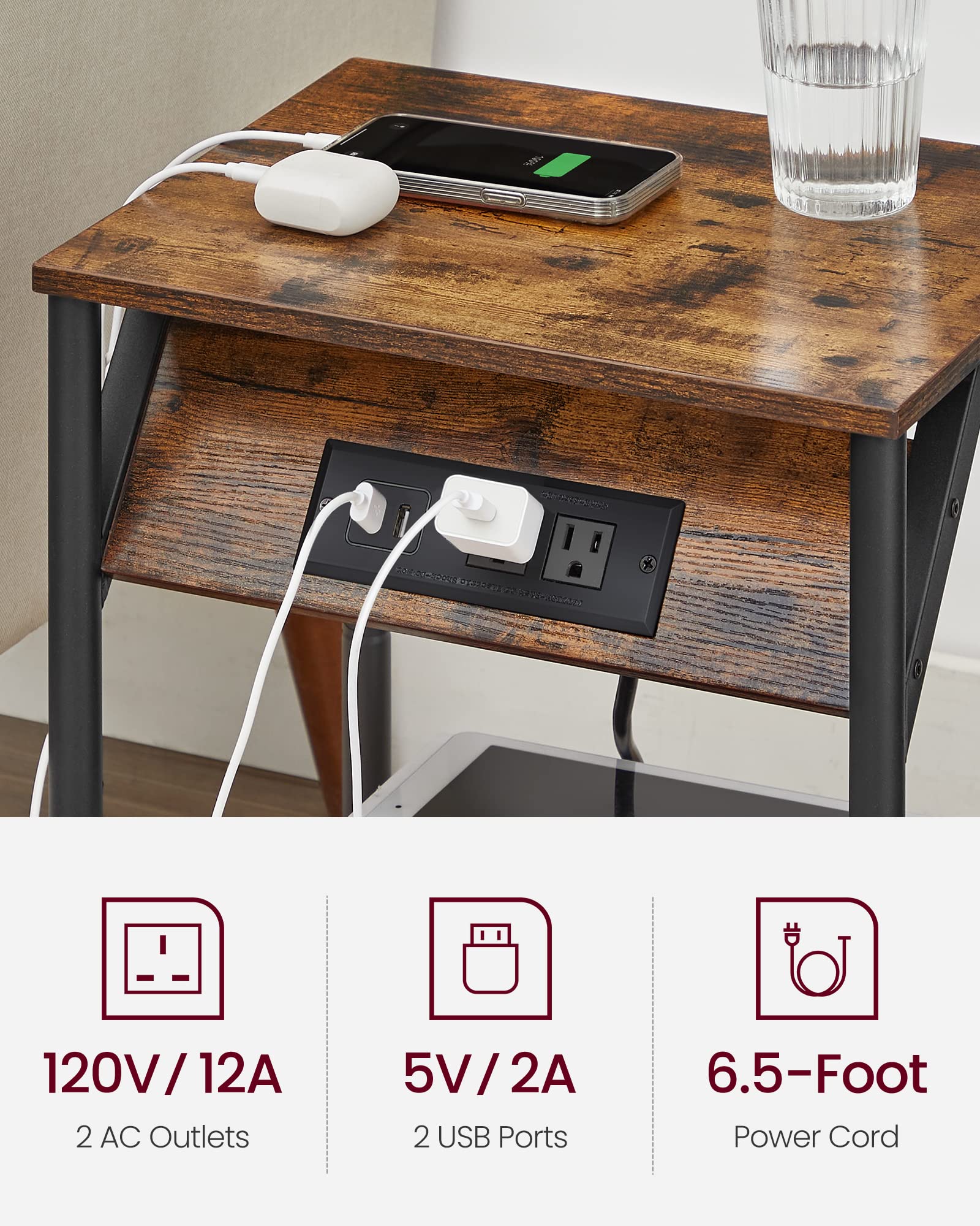Foto 4 pulgar | Set De 2 Estaciones De Carga Para Mesa Auxiliar Vasagle Con Puertos Usb