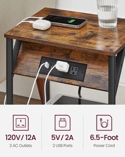 Foto 3 | Set De 2 Estaciones De Carga Para Mesa Auxiliar Vasagle Con Puertos Usb