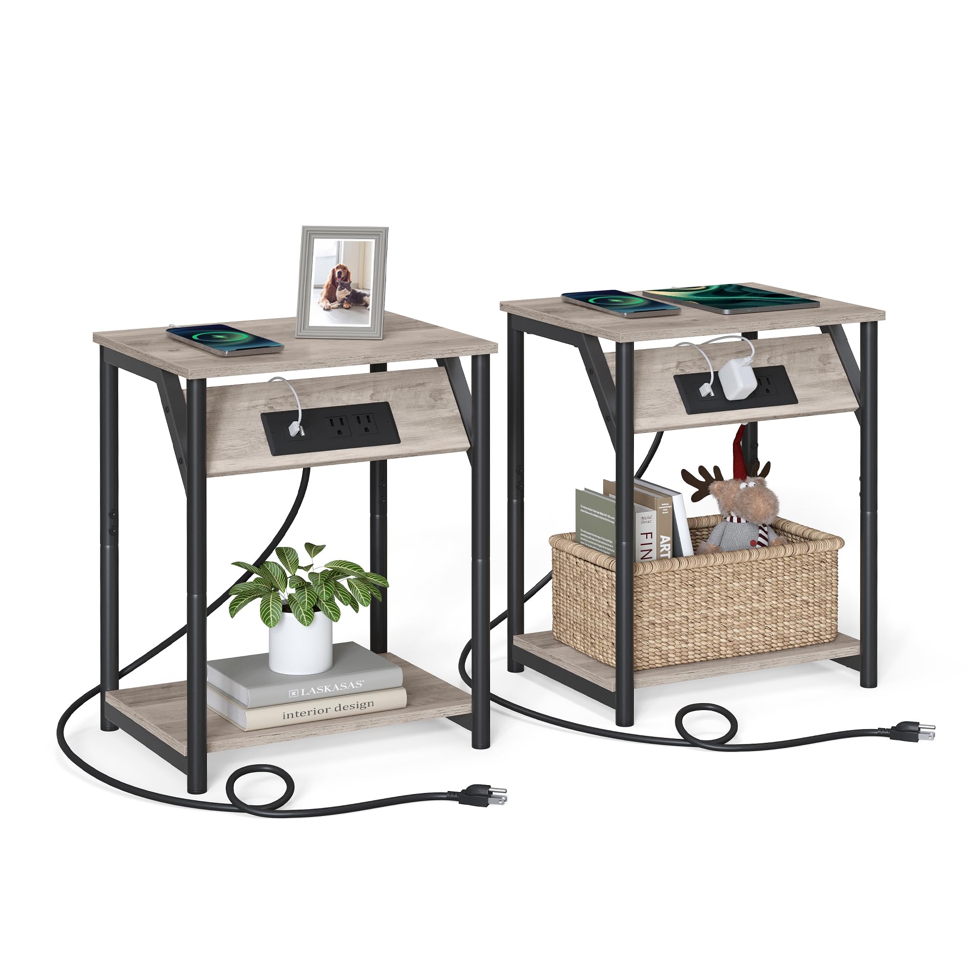 Set De 2 Estaciones De Carga Para Mesa Auxiliar Vasagle Con Puertos Usb
