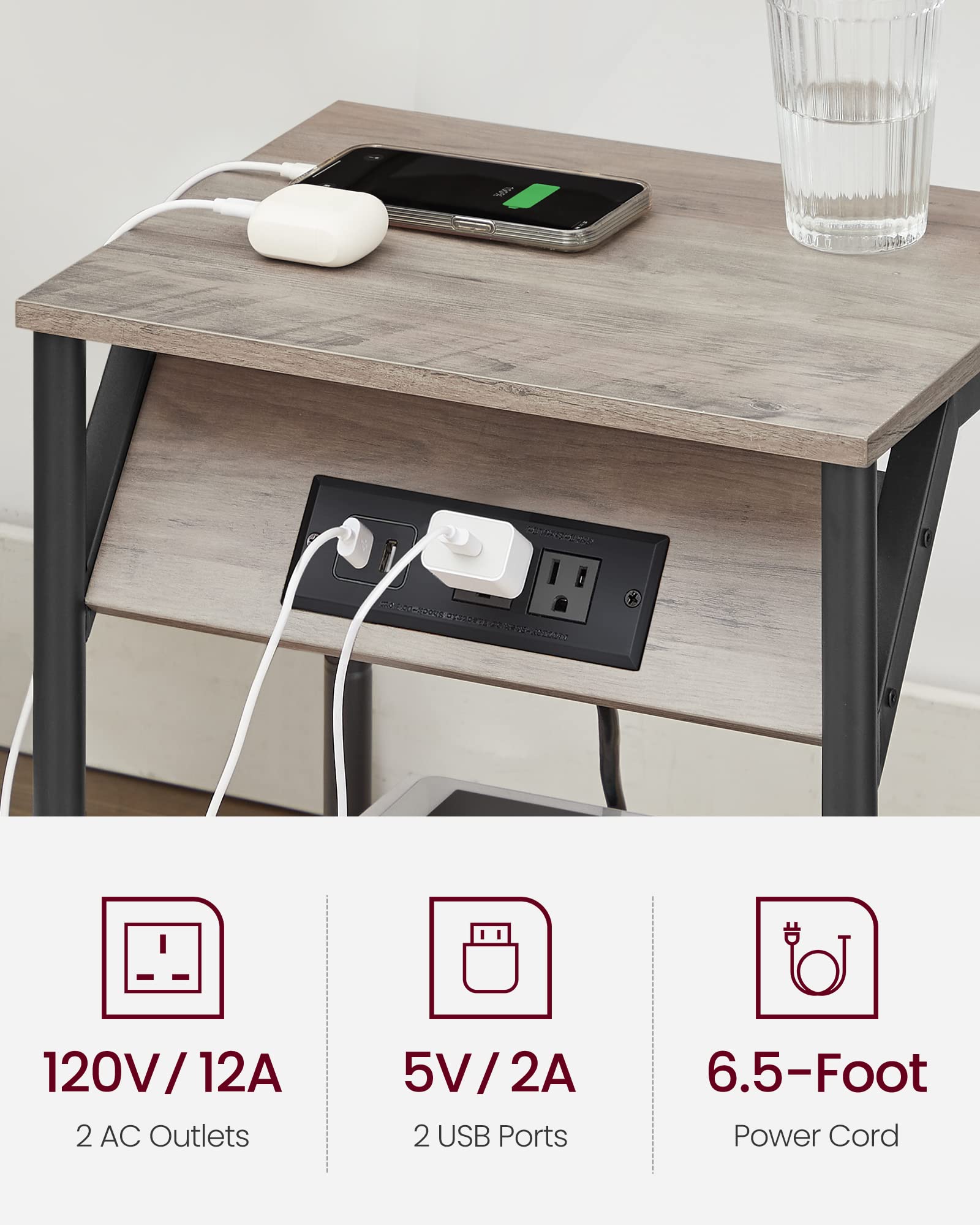 Foto 4 pulgar | Set De 2 Estaciones De Carga Para Mesa Auxiliar Vasagle Con Puertos Usb
