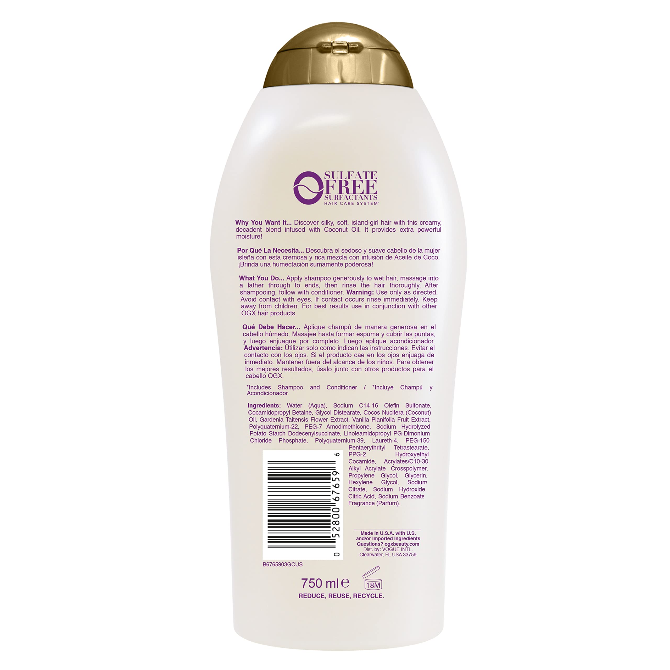 Foto 3 pulgar | Champú Ogx Extra Strength Damage Remedy Coconut 750 Ml - Venta Internacional