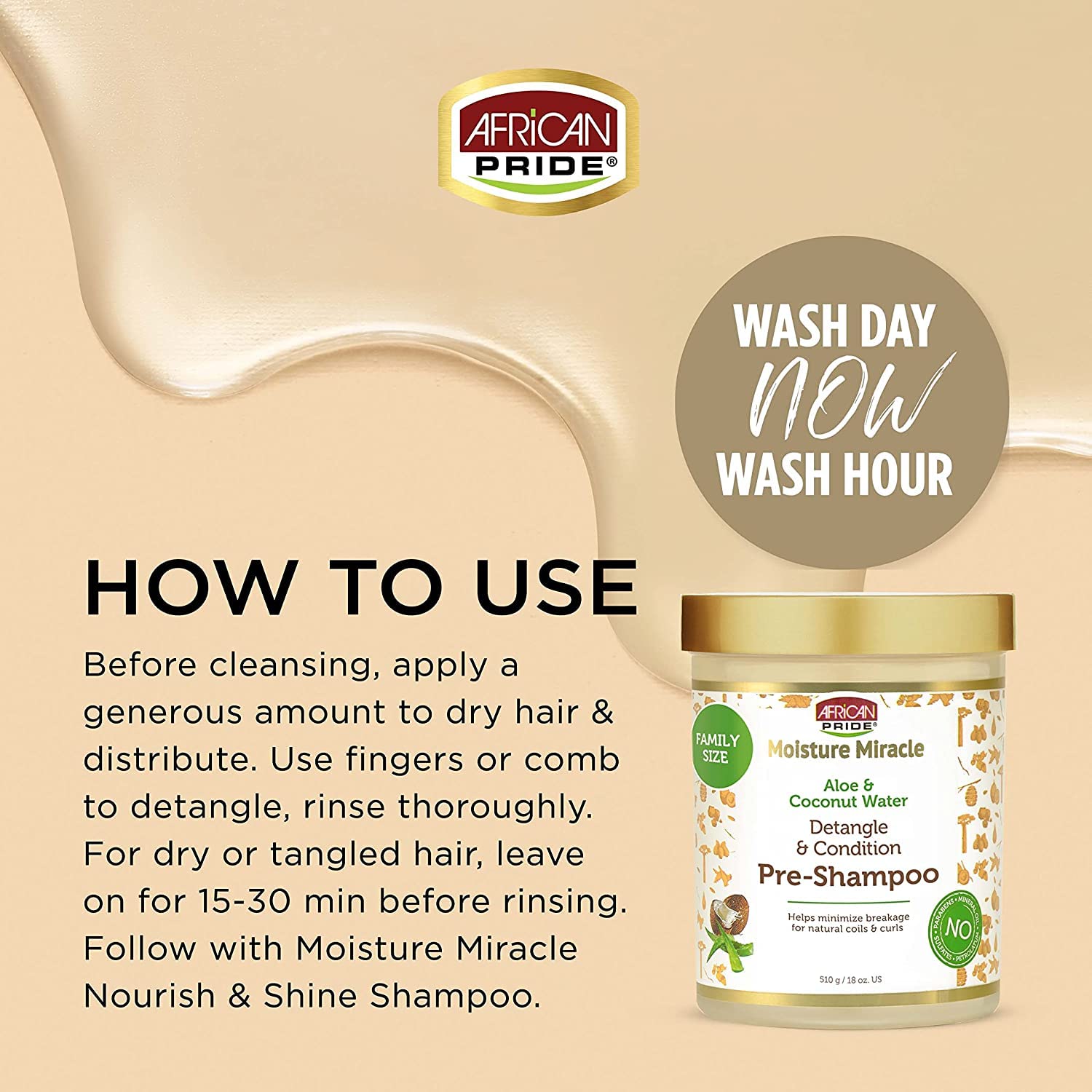 Foto 6 pulgar | Prechampú African Pride Moisture Miracle Aloe & Coconut 540 Ml - Venta Internacional.