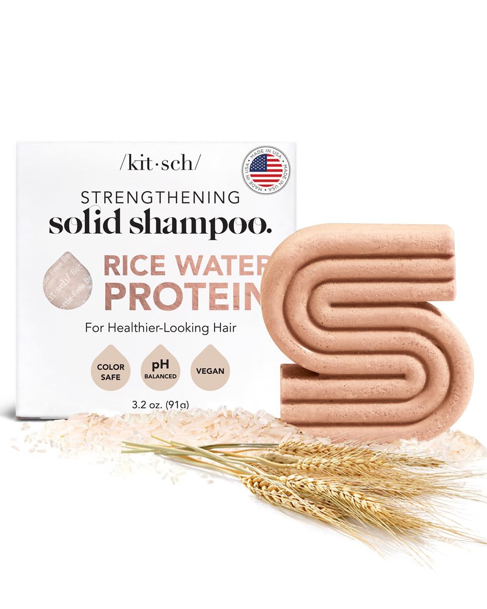 Shampoo Bar Kitsch Con Agua De Arroz Para Crecimiento Del Cabello, Vegano, 90 Ml - Venta Internacional.