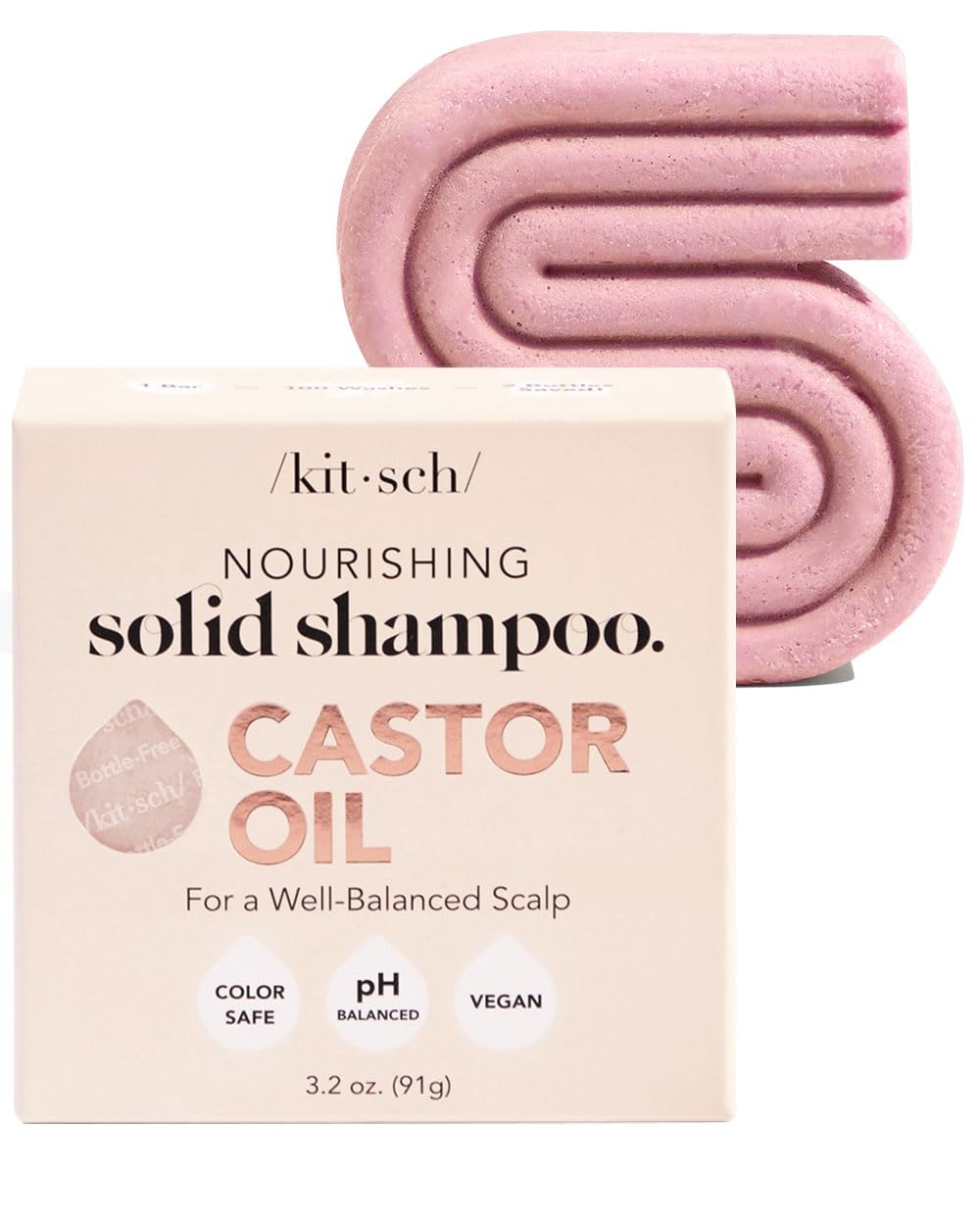 Shampoo Bar Kitsch Con Aceite De Ricino Para El Crecimiento Del Cabello, 100 Ml, Vegano - Venta Internacional.