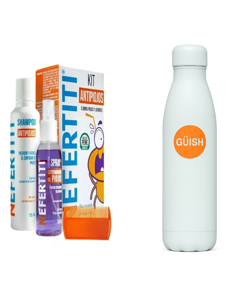Foto 2 pulgar | Kit Shampoo + Spray Nefertiti Anti Piojos Y Liendres +termo De Agua De Regalo Güish