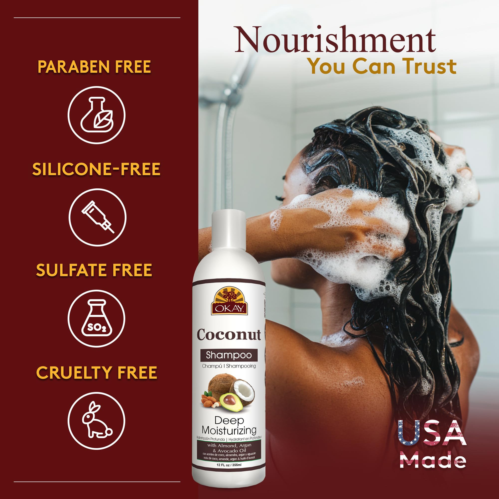 Foto 6 pulgar | Shampoo Okay, Aceite De Coco, Hidratante Profundo, 355 Ml - Venta Internacional.