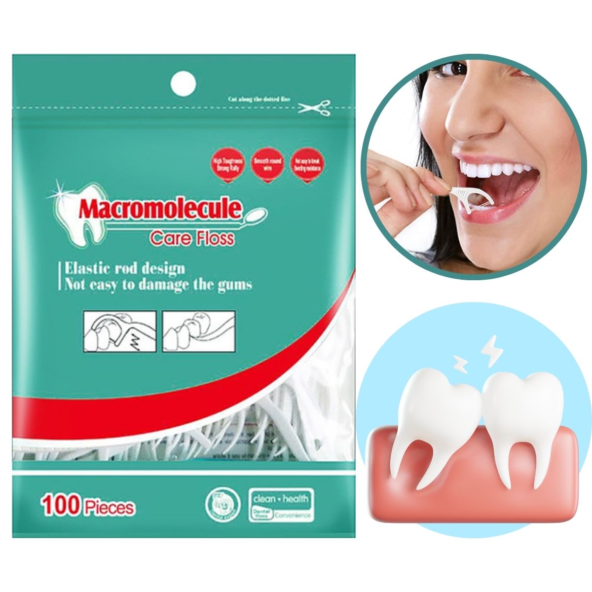Foto 2 pulgar | Hilo Dental Set 100 Piezas Limpieza Bucal Dientes Higiene