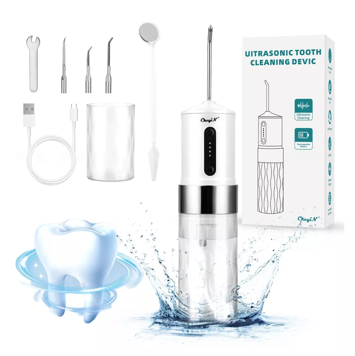 Foto 6 pulgar | Limpiador de Dientes Eléctrico Ultrasónico Ckeyin 2 en 1 Blanco