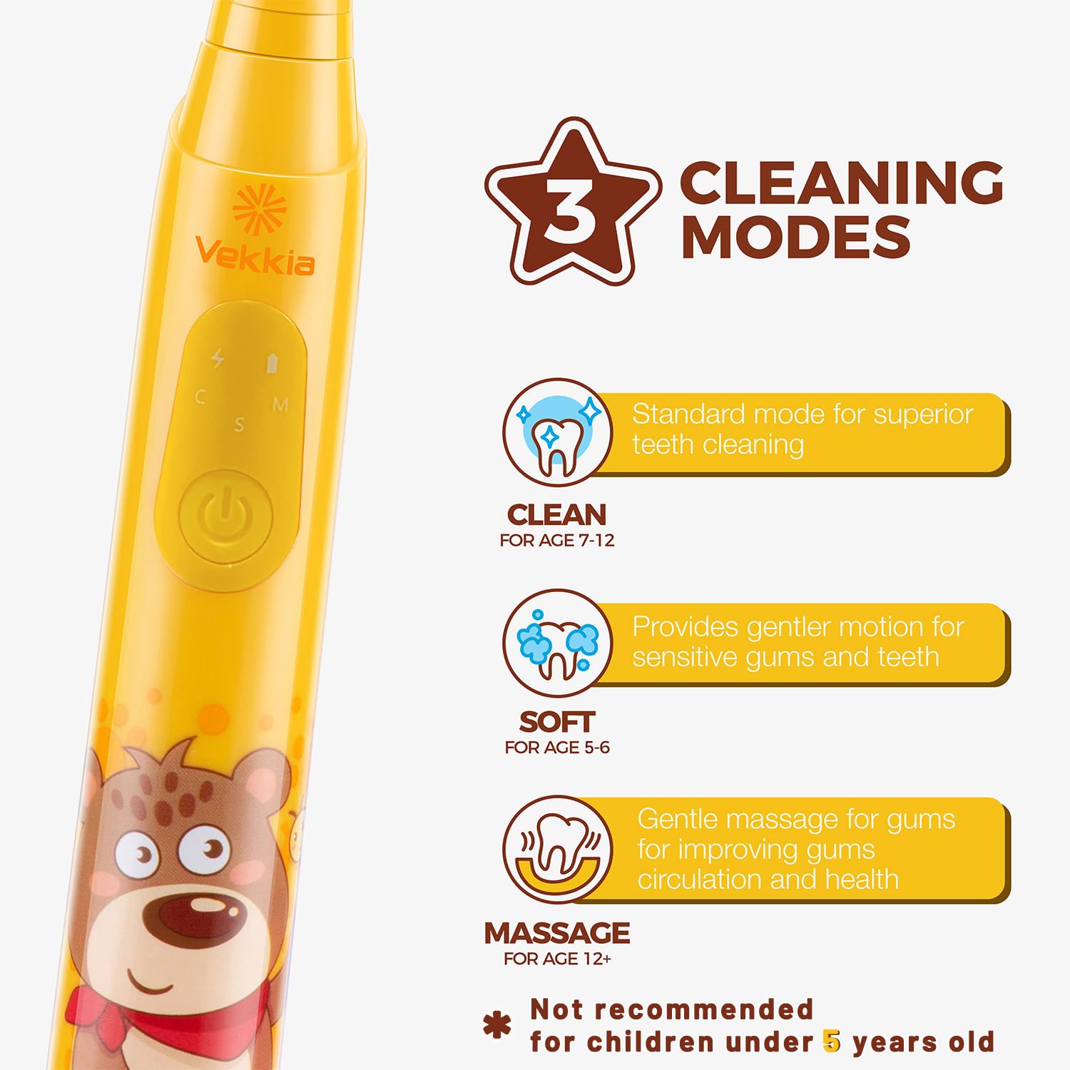 Foto 3 | Cepillo De Dientes Eléctrico Vekkia Sonic Recargable Para Niños Mayores De 5 Años - Venta Internacional.