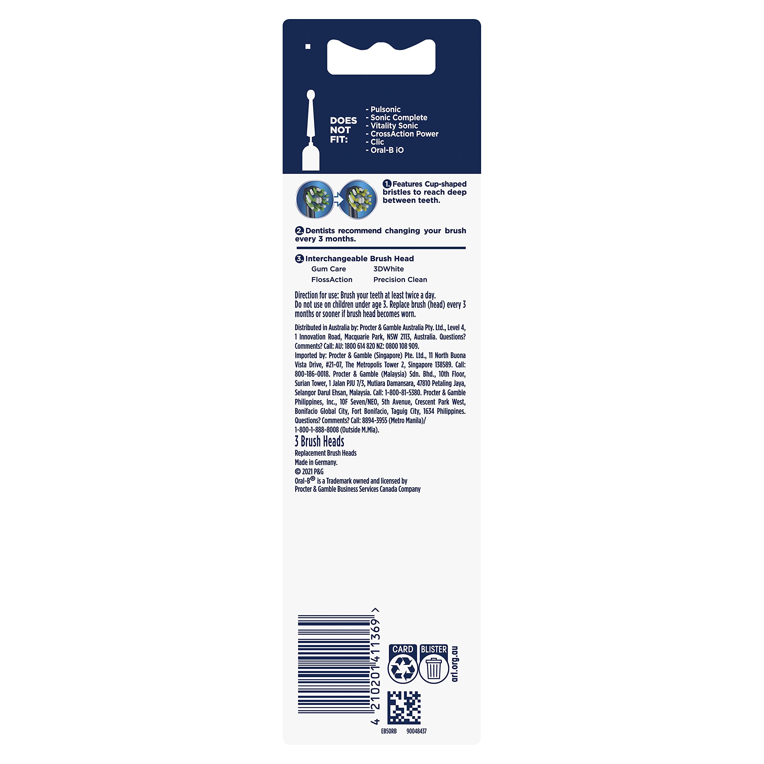 Foto 3 pulgar | Cabezales de Repuesto Oral-B Cross Action Negros 3 Piezas- Venta Internacional