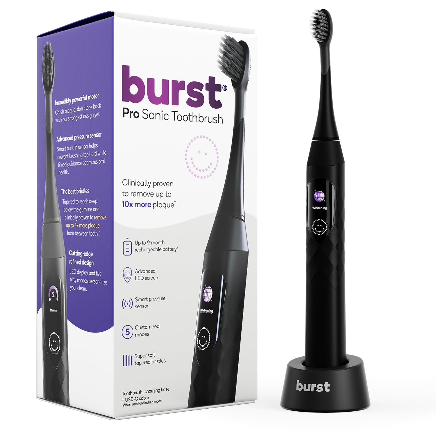 Cepillo De Dientes Eléctrico Burst Pro Sonic Advanced Black Adult - Venta Internacional.