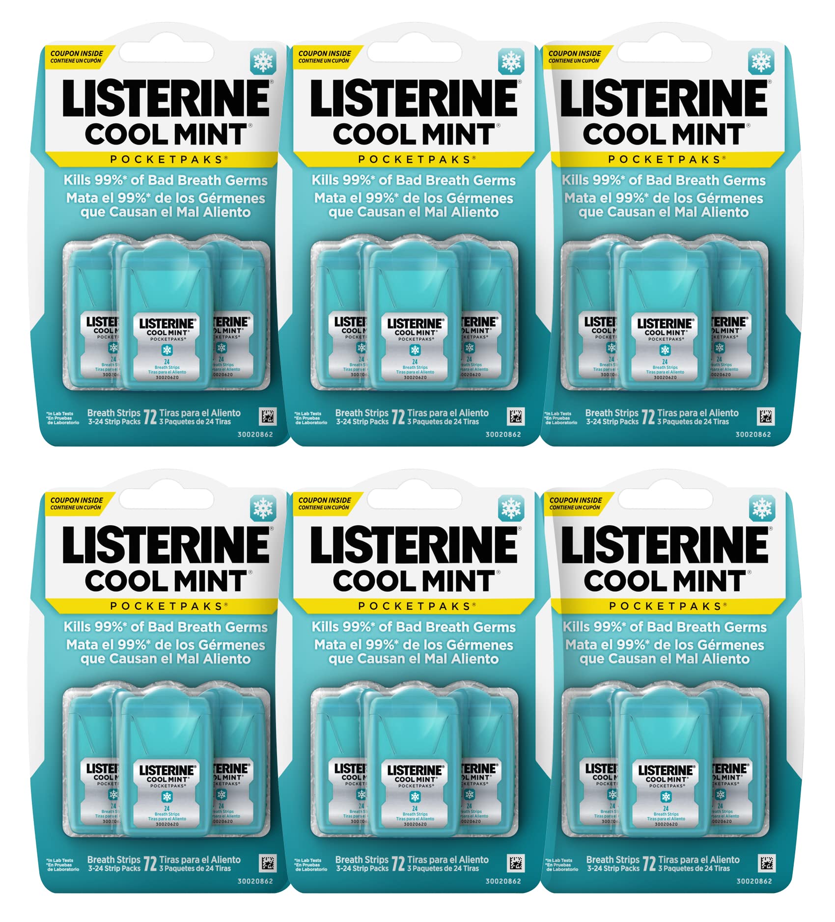 Foto 2 pulgar | Breath Strips Listerine Cool Mint Pocketpaks 72 Unidades (paquete De 6) - Venta Internacional.