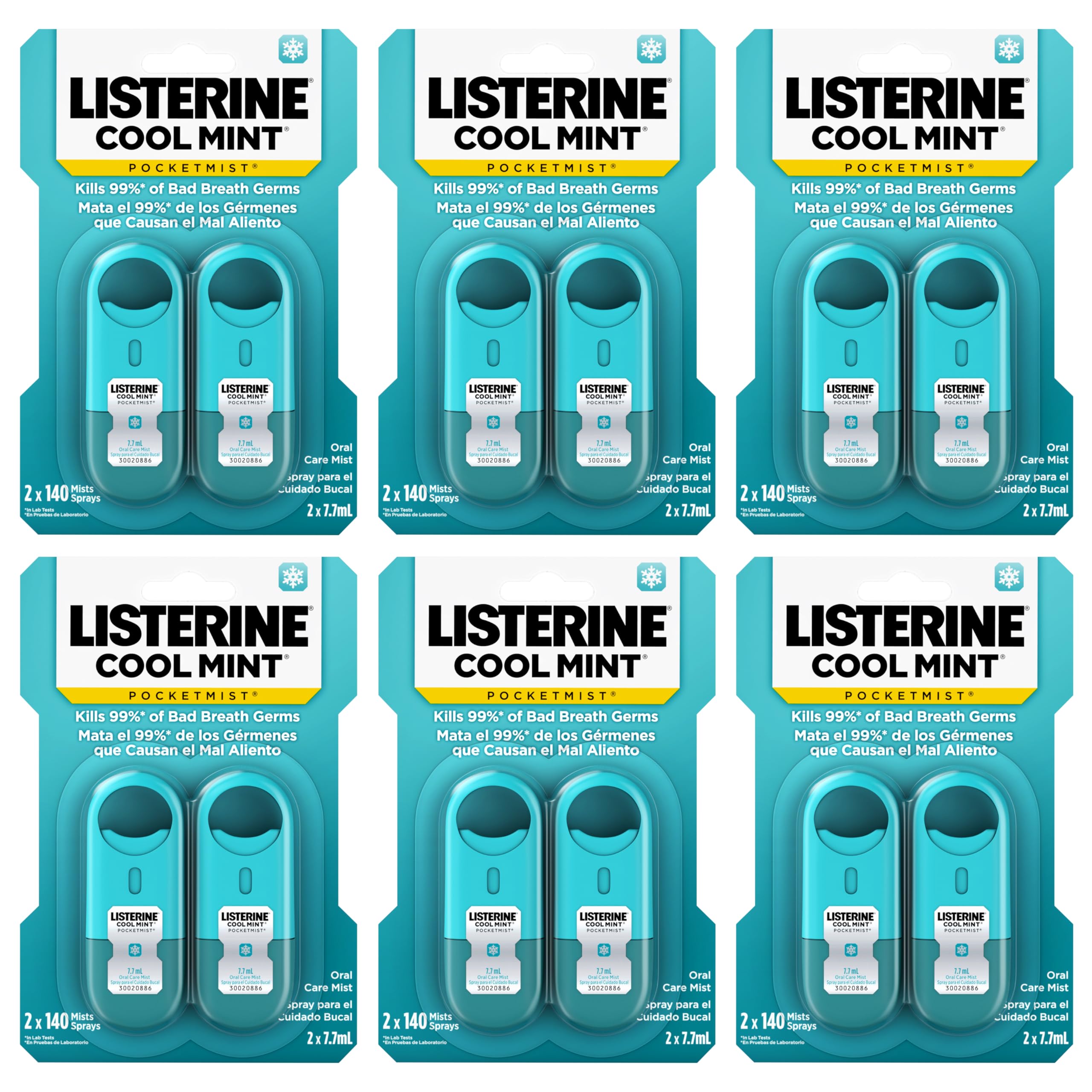 Bruma Para El Cuidado Bucal Listerine Cool Mint Pocketmist De 7,7 Ml, Paquete De 6 - Venta Internacional.