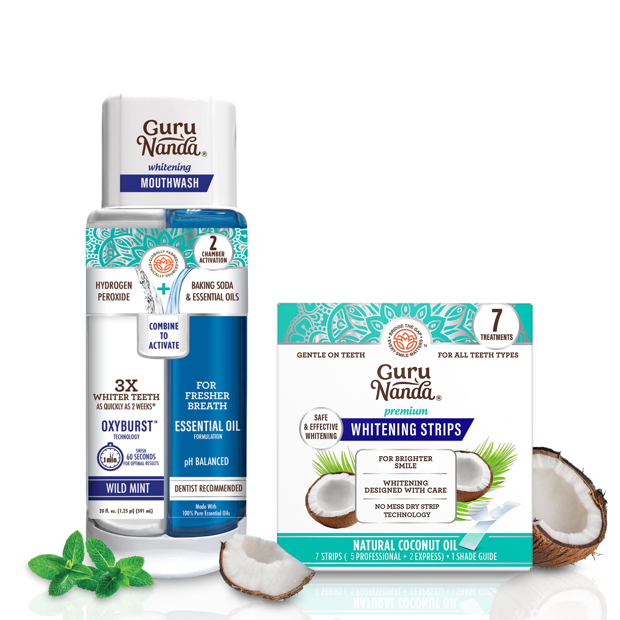 Foto 2 pulgar | Enjuague Bucal Whitening Wonder Duo Gurunanda, 600 Ml Y Tiras Para 7 Días - Venta Internacional.