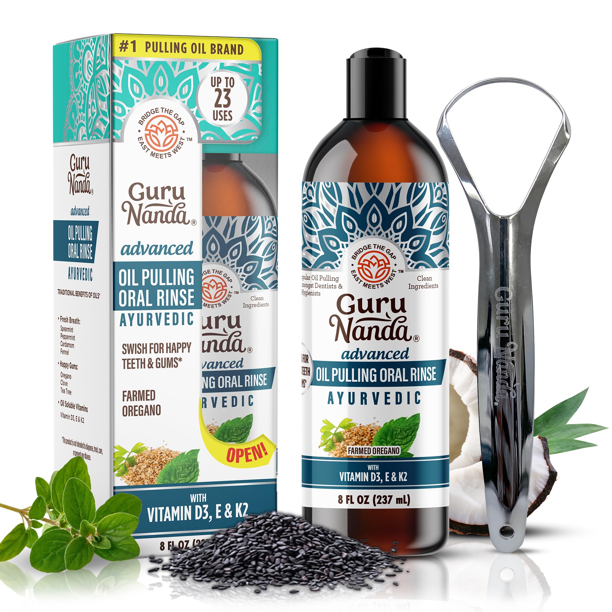 Foto 2 pulgar | Enjuague Bucal Gurunanda Advanced Oil Extractor Con Raspador Lingual, 240 Ml - Venta Internacional.