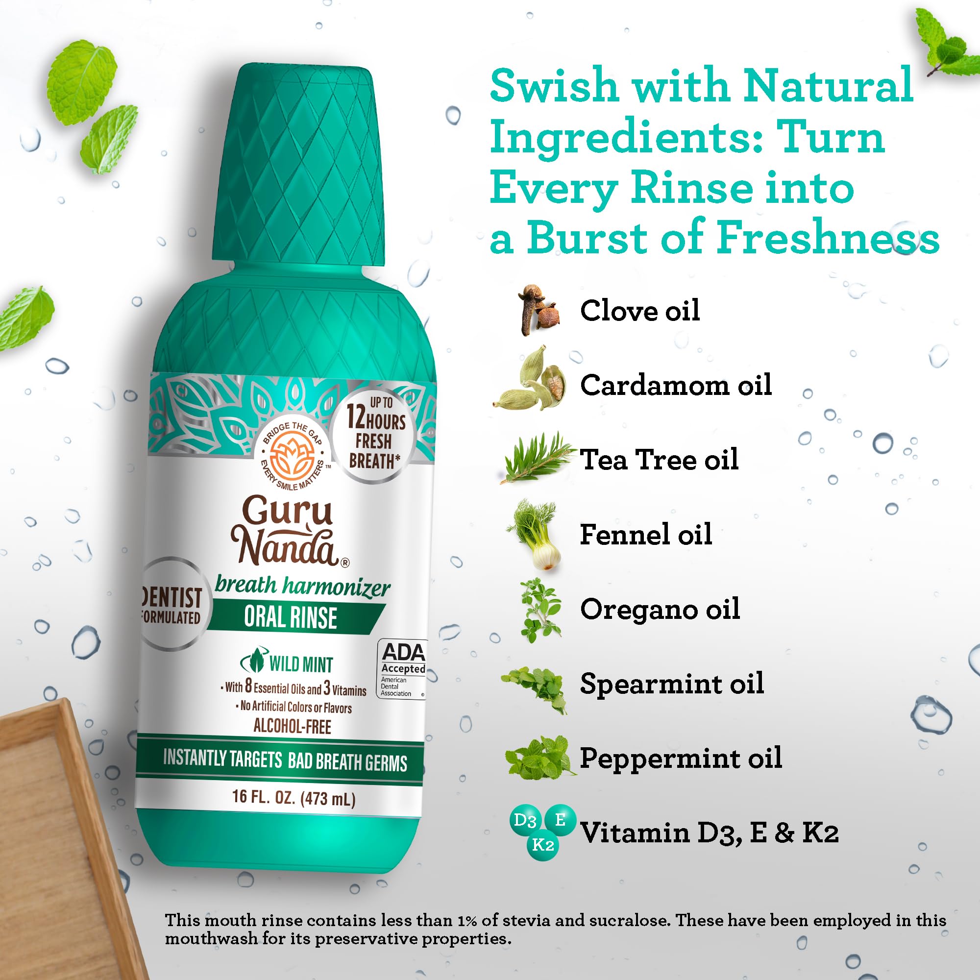 Foto 3 pulgar | Enjuague Bucal Gurunanda Oral Rinse Fresh Breath, 480 Ml, 7 Aceites Esenciales - Venta Internacional.