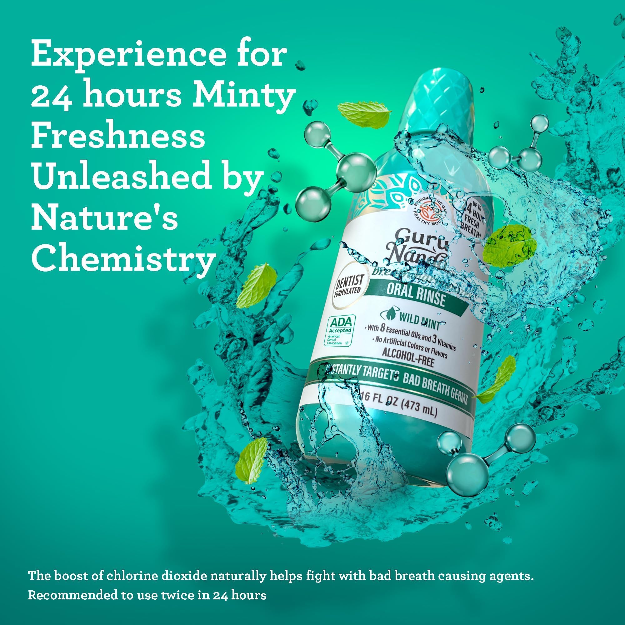 Foto 4 pulgar | Enjuague Bucal Gurunanda Oral Rinse Fresh Breath, 480 Ml, 7 Aceites Esenciales - Venta Internacional.