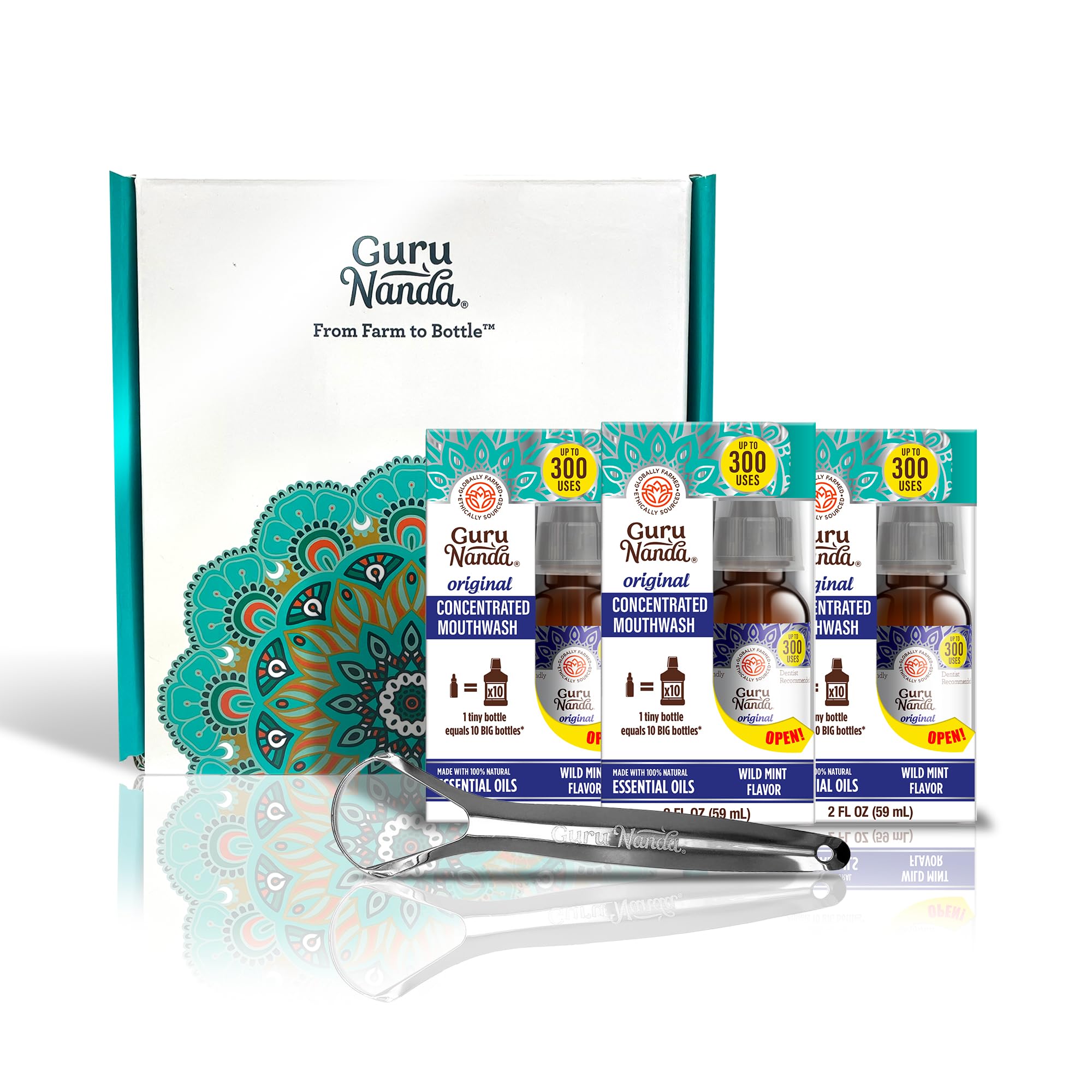Foto 2 pulgar | Enjuague Bucal Gurunanda Concentrado Menta 60 Ml (3 X 60 Ml) 300 Enjuagues - Venta Internacional.