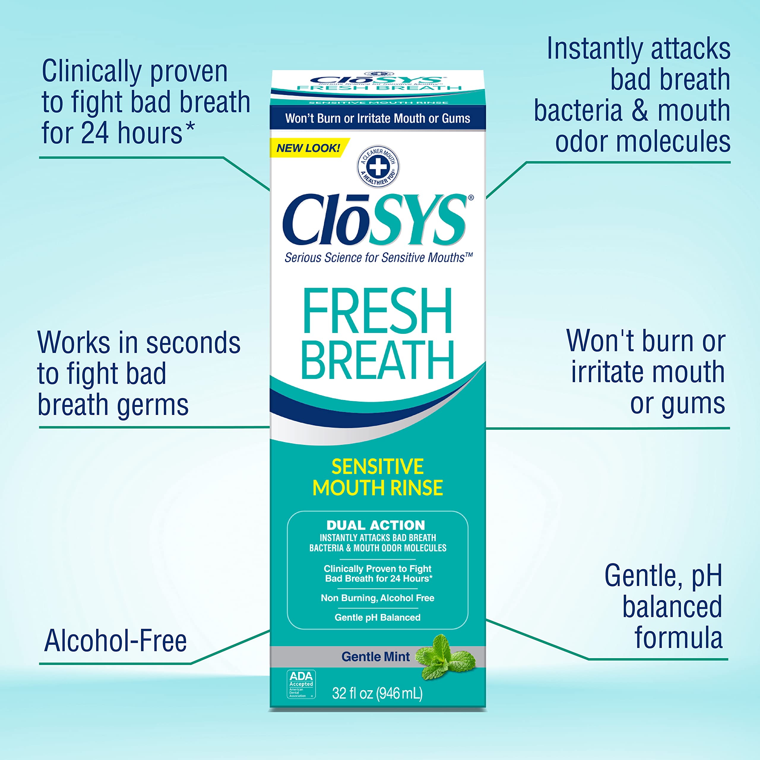 Foto 5 pulgar | Enjuague Bucal Closys Sensitive 946 Ml, Suave, Menta, Sin Alcohol - Venta Internacional.
