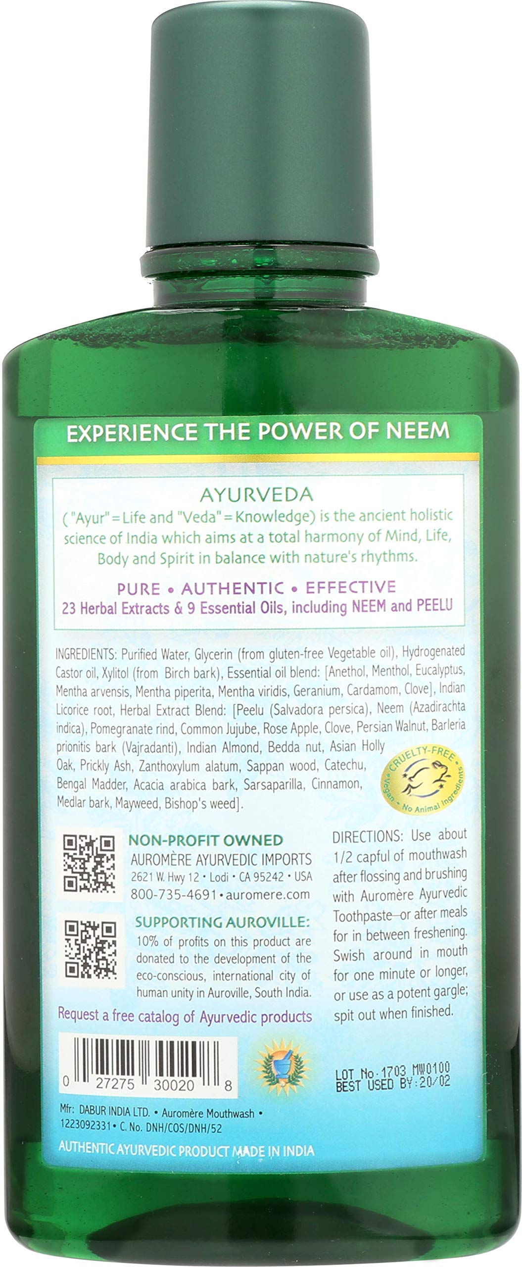 Foto 3 pulgar | Enjuague Bucal Auromere Ayurvedic, Vegano, Sin Alcohol, Sin Flúor, 480 Ml - Venta Internacional.