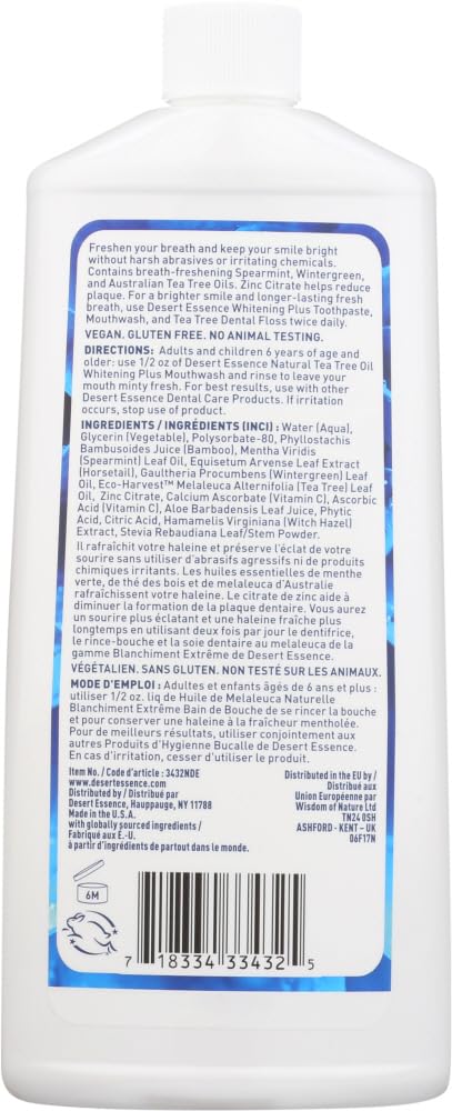 Foto 4 pulgar | Enjuague Bucal Desert Essence Con Aceite De Árbol De Té Blanqueador, 480 Ml, Paquete De 2 - Venta Internacional.
