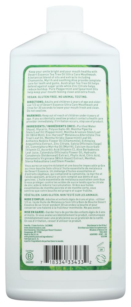 Foto 4 pulgar | Enjuague Bucal Desert Essence Ultra Care, Aceite De Árbol De Té, 480 Ml, Paquete De 2 - Venta Internacional.