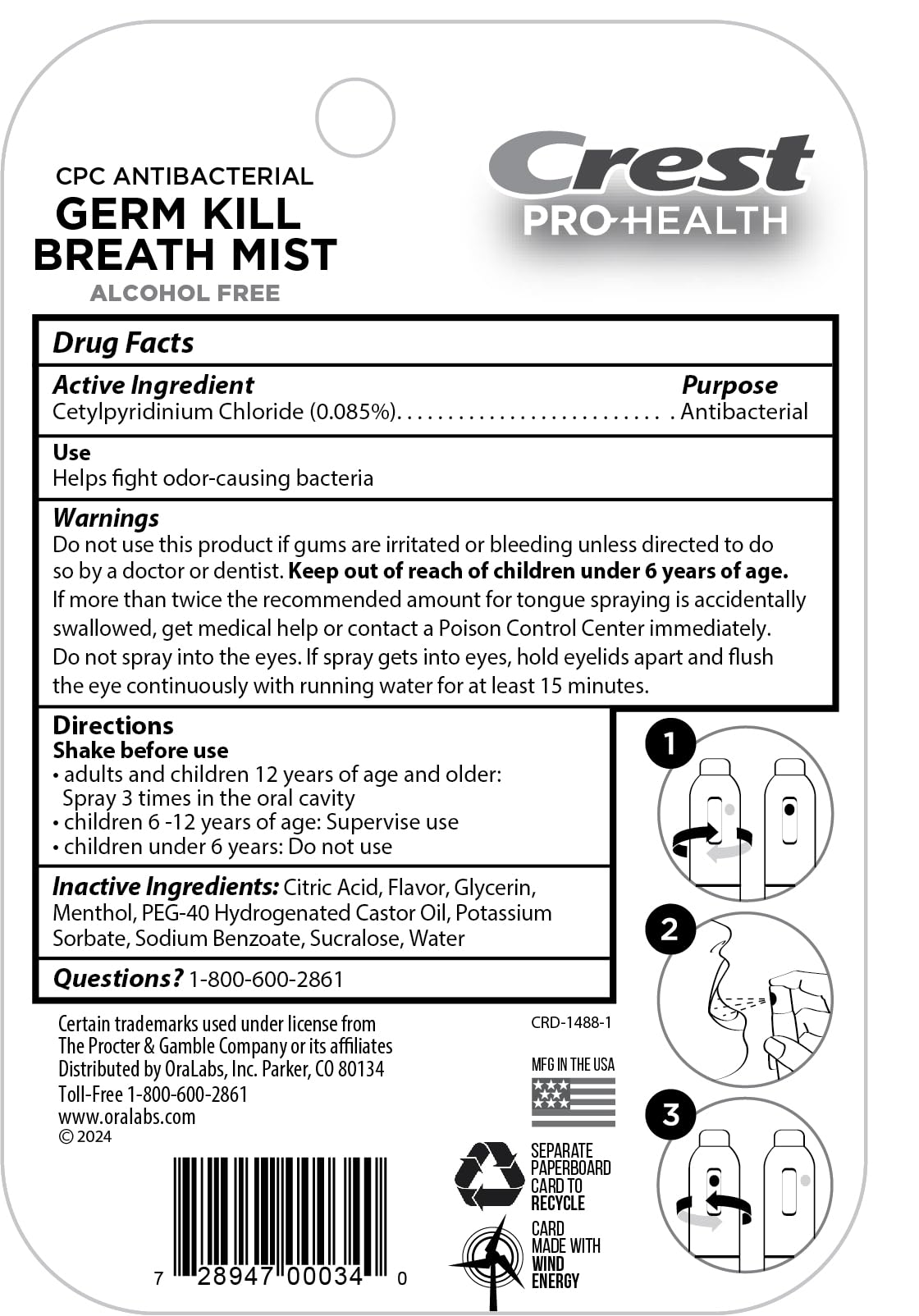 Foto 6 pulgar | Breath Spray Crest Pro-health  Sin Alcohol  Menta Limpia  7 Ml  3 Unidades - Venta Internacional.