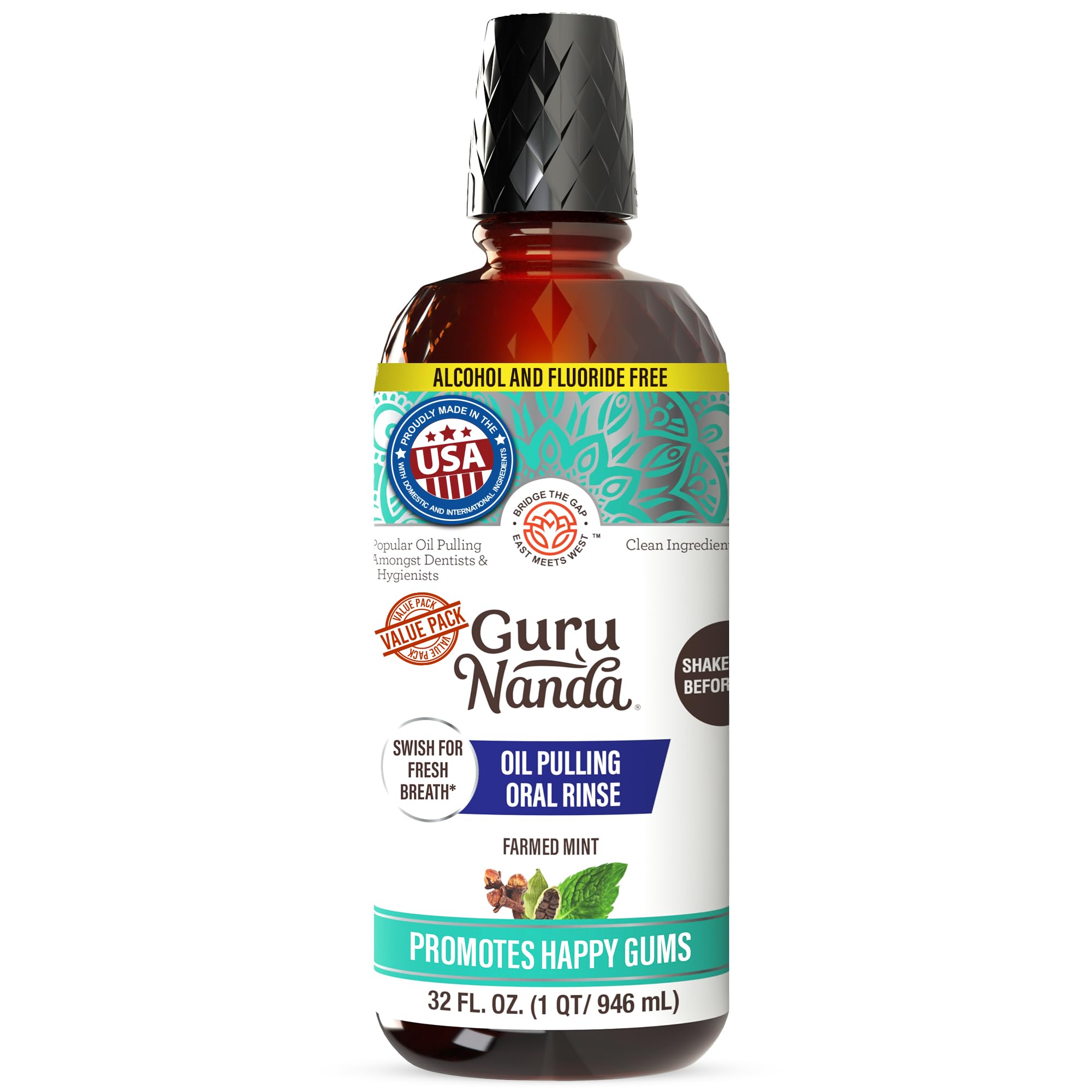 Enjuague Bucal Gurunanda Con Aceite De Menta Y Coco  960 Ml  Sin Alcohol - Venta Internacional.