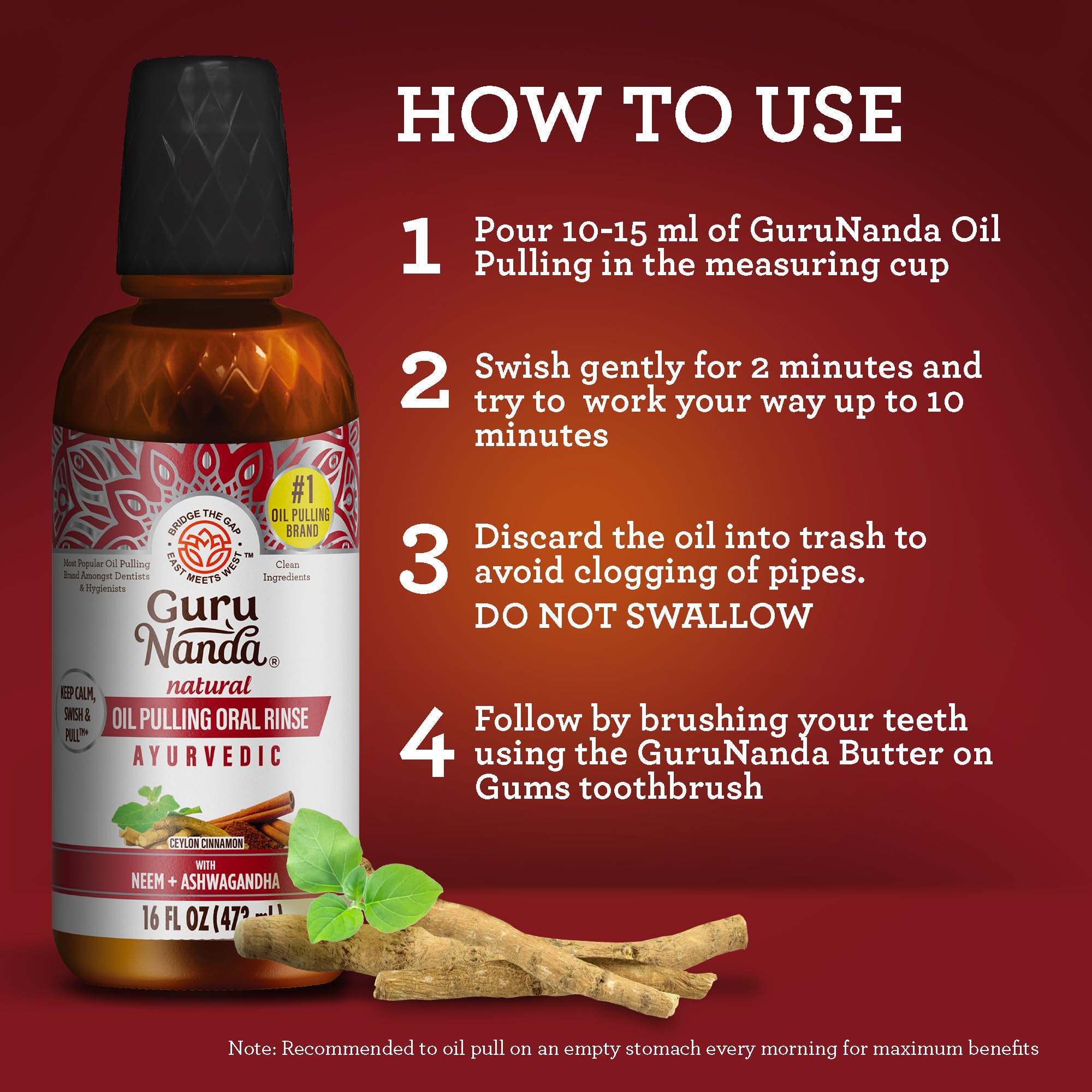Foto 5 | Enjuague Bucal Gurunanda Con Aceite De Ashwagandha  480 Ml  Sin Alcohol - Venta Internacional.