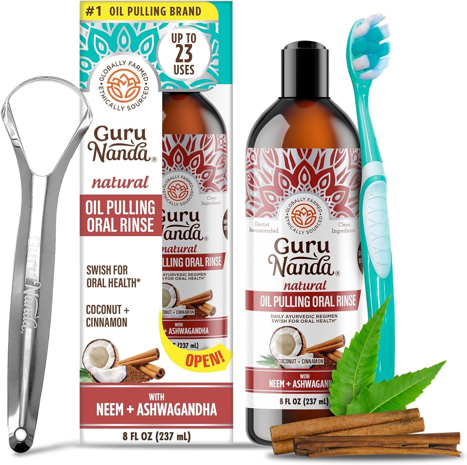 Enjuague Bucal Gurunanda  Extrayente De Aceite De Ashwagandha  240 Ml  Con Accesorios - Venta Internacional.