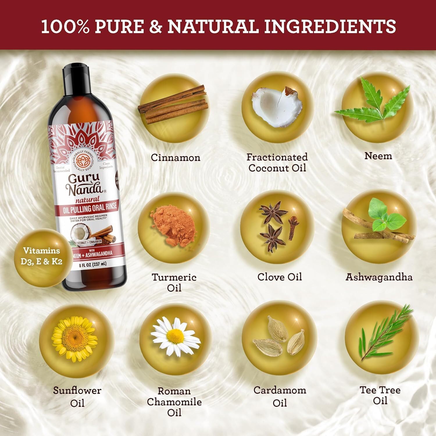 Foto 2 | Enjuague Bucal Gurunanda  Extrayente De Aceite De Ashwagandha  240 Ml  Con Accesorios - Venta Internacional.
