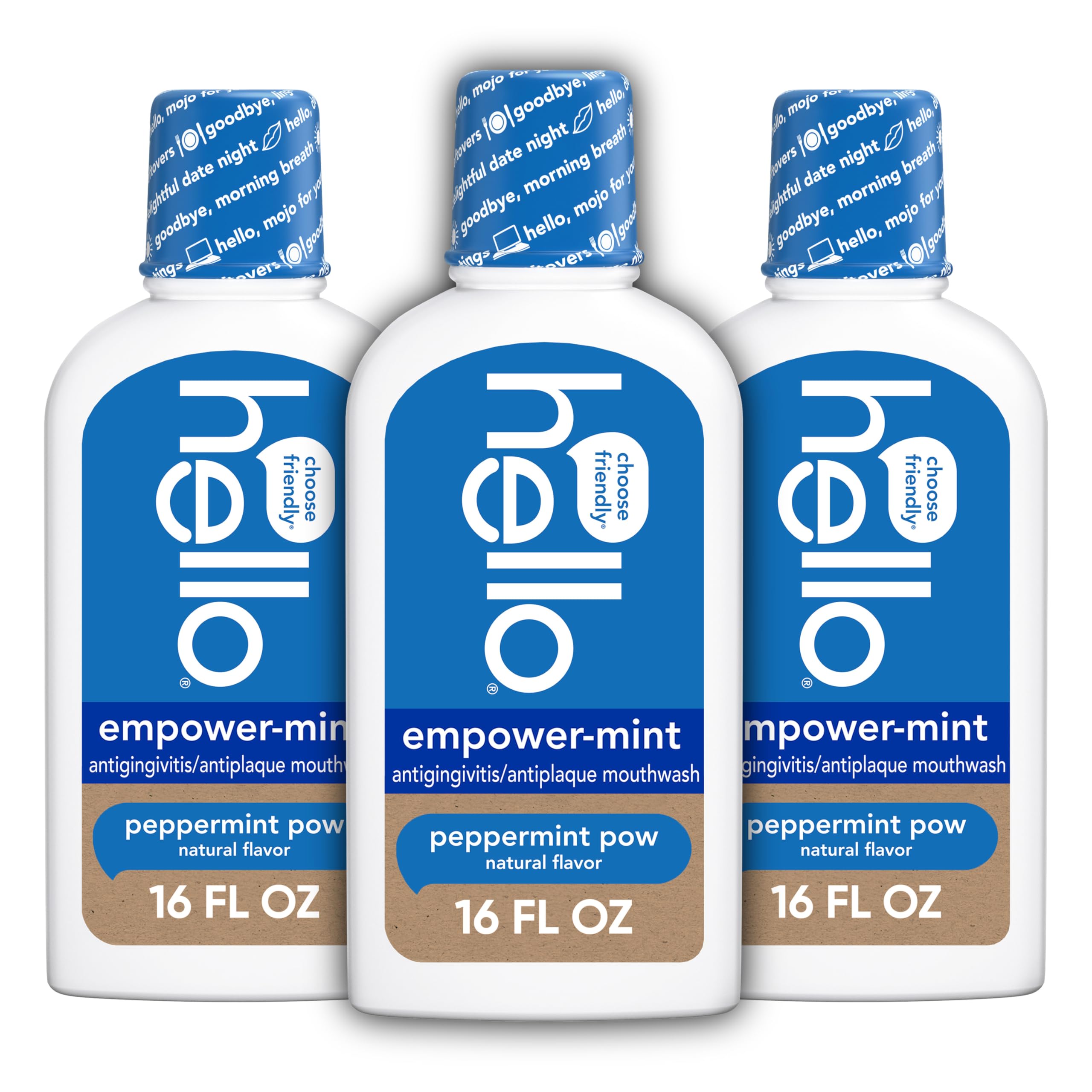 Enjuague Bucal Hello Empower-mint  Sin Flúor  Sin Alcohol  480 Ml  Paquete De 3 - Venta Internacional.