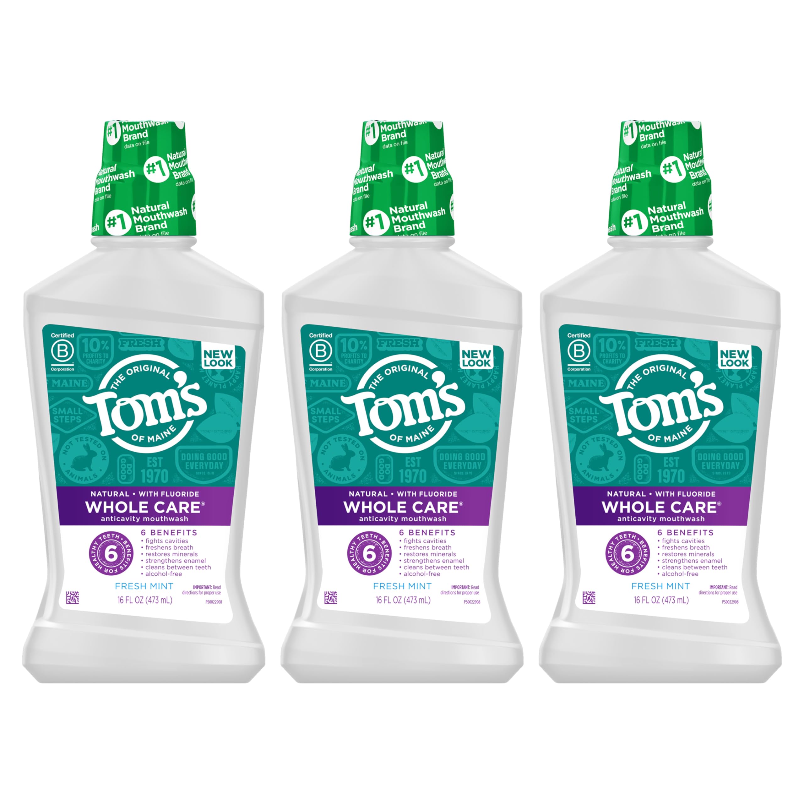 Foto 2 pulgar | Enjuague Bucal Tom's Of Maine Whole Care Con Flúor Natural 480 Ml X 3 - Venta Internacional.