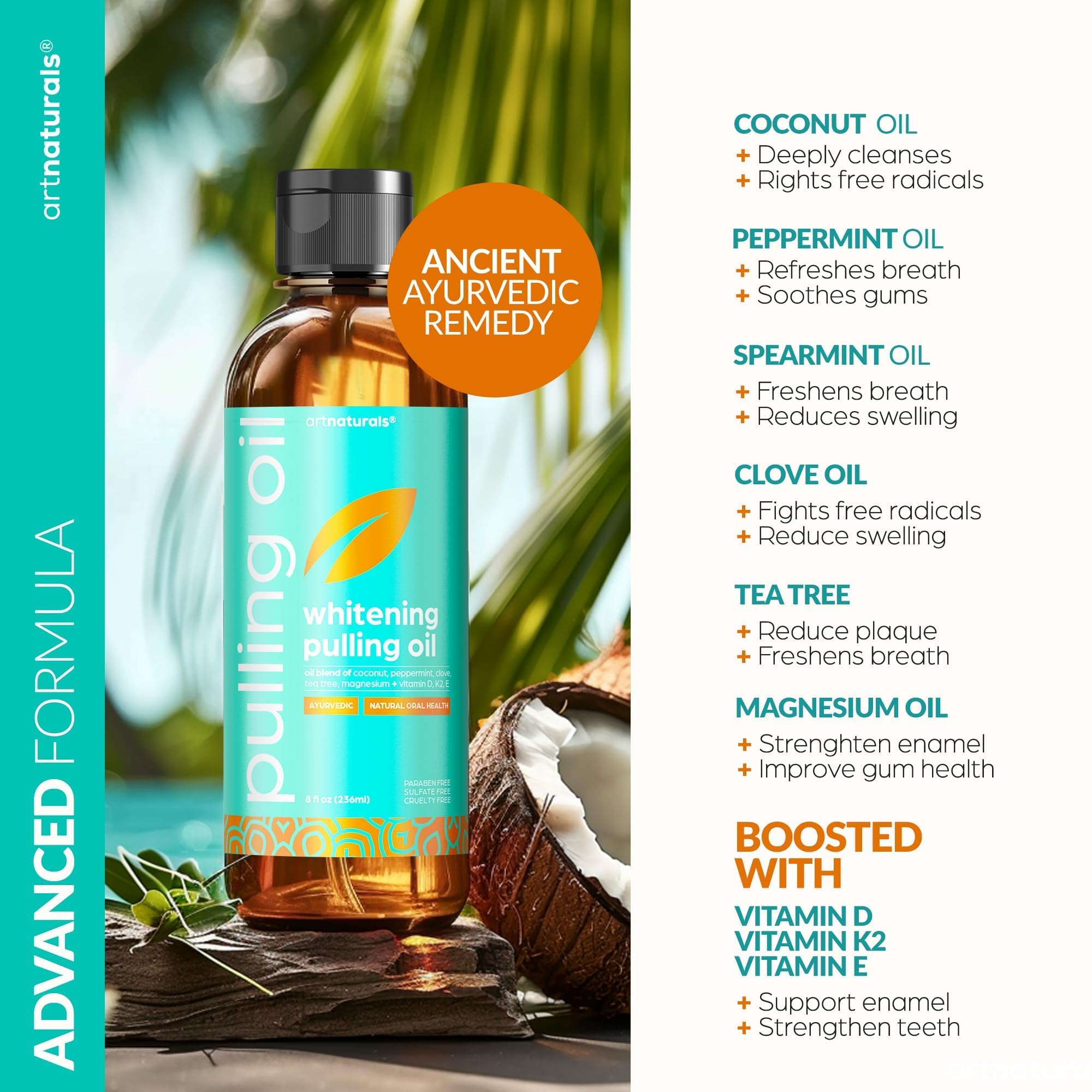 Foto 4 | Set De Enjuagues Bucales Artnaturals  Extrayendo Aceite De Coco  237 Ml  Con Accesorios - Venta Internacional.