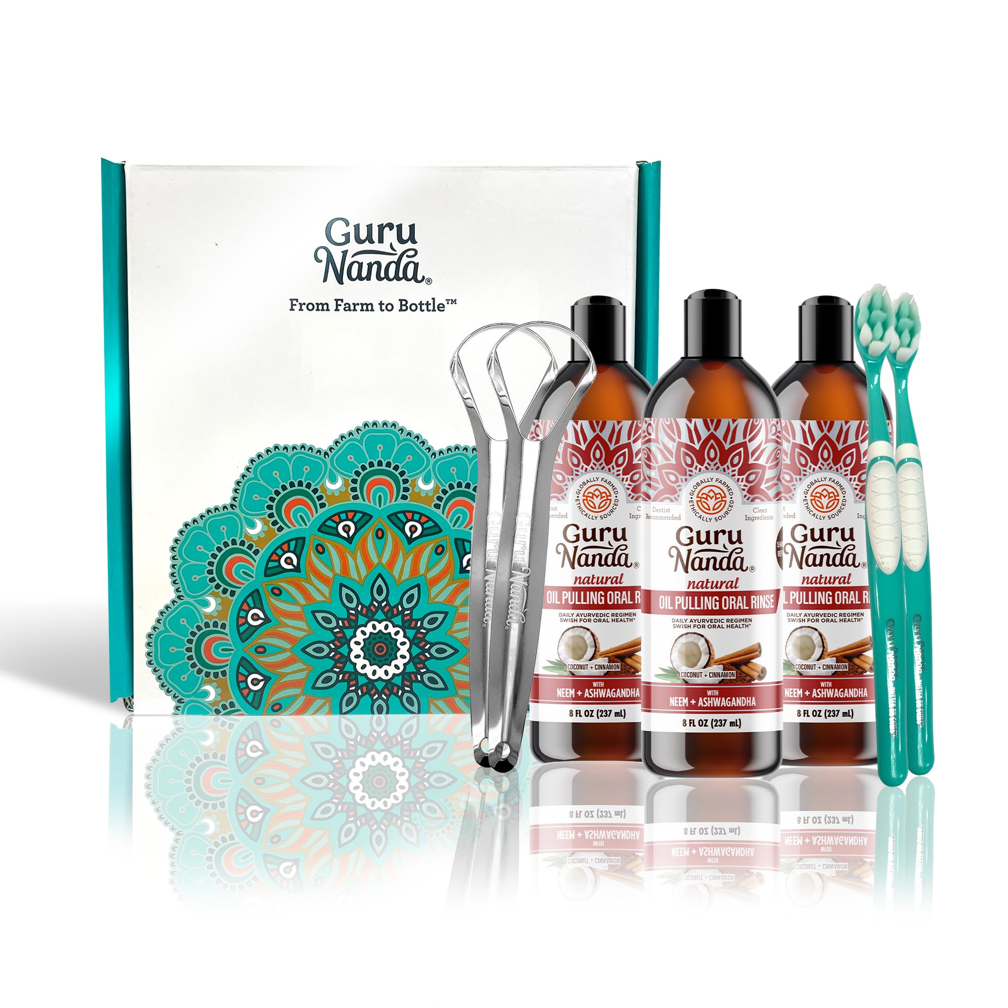 Enjuague Bucal Gurunanda  Extrayente De Aceite De Ashwagandha  3 X 240 Ml Con Accesorios - Venta Internacional. $1,479