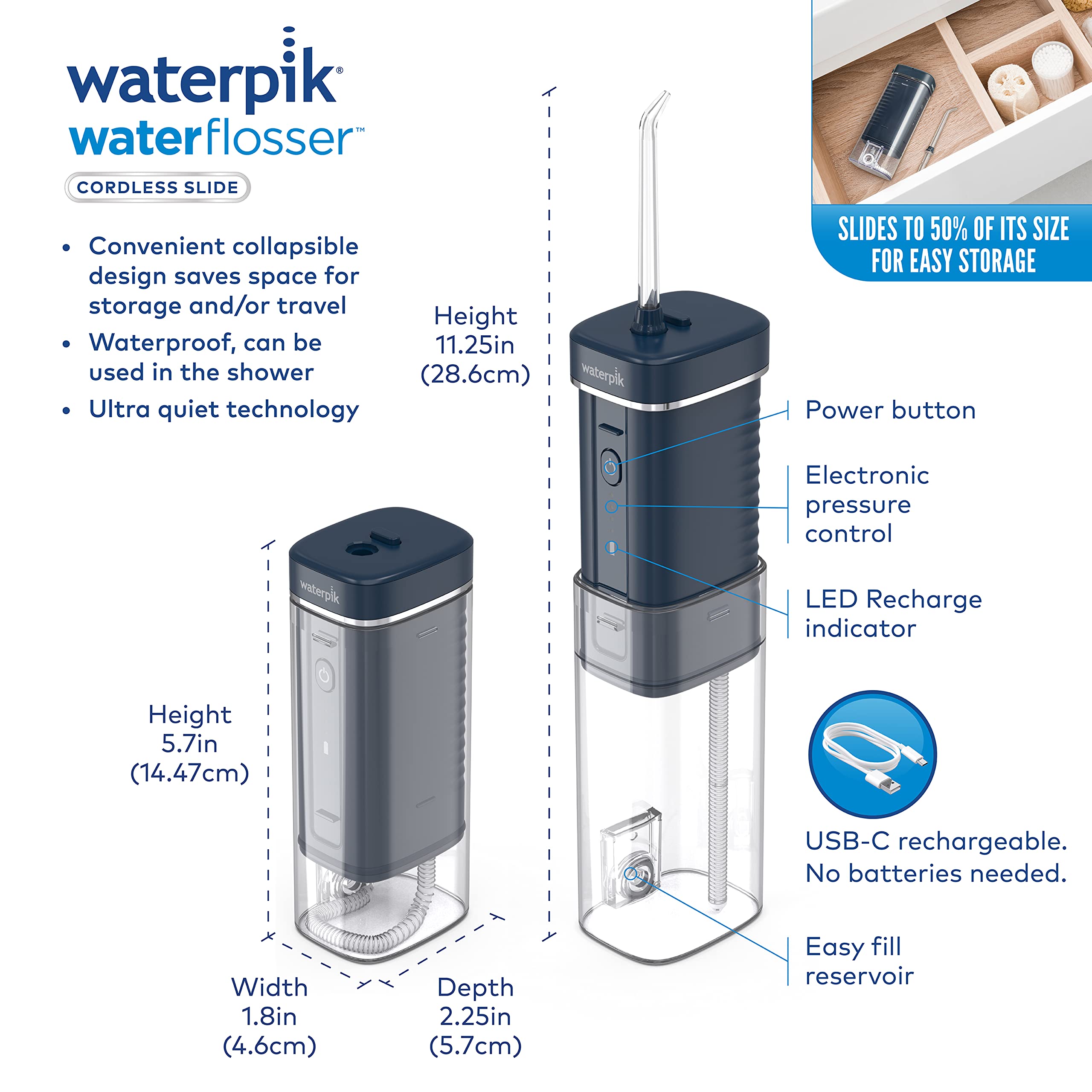 Foto 4 | Water Flosser Waterpik Cordless Slide Professional Wf-17cd013-4 - Venta Internacional.