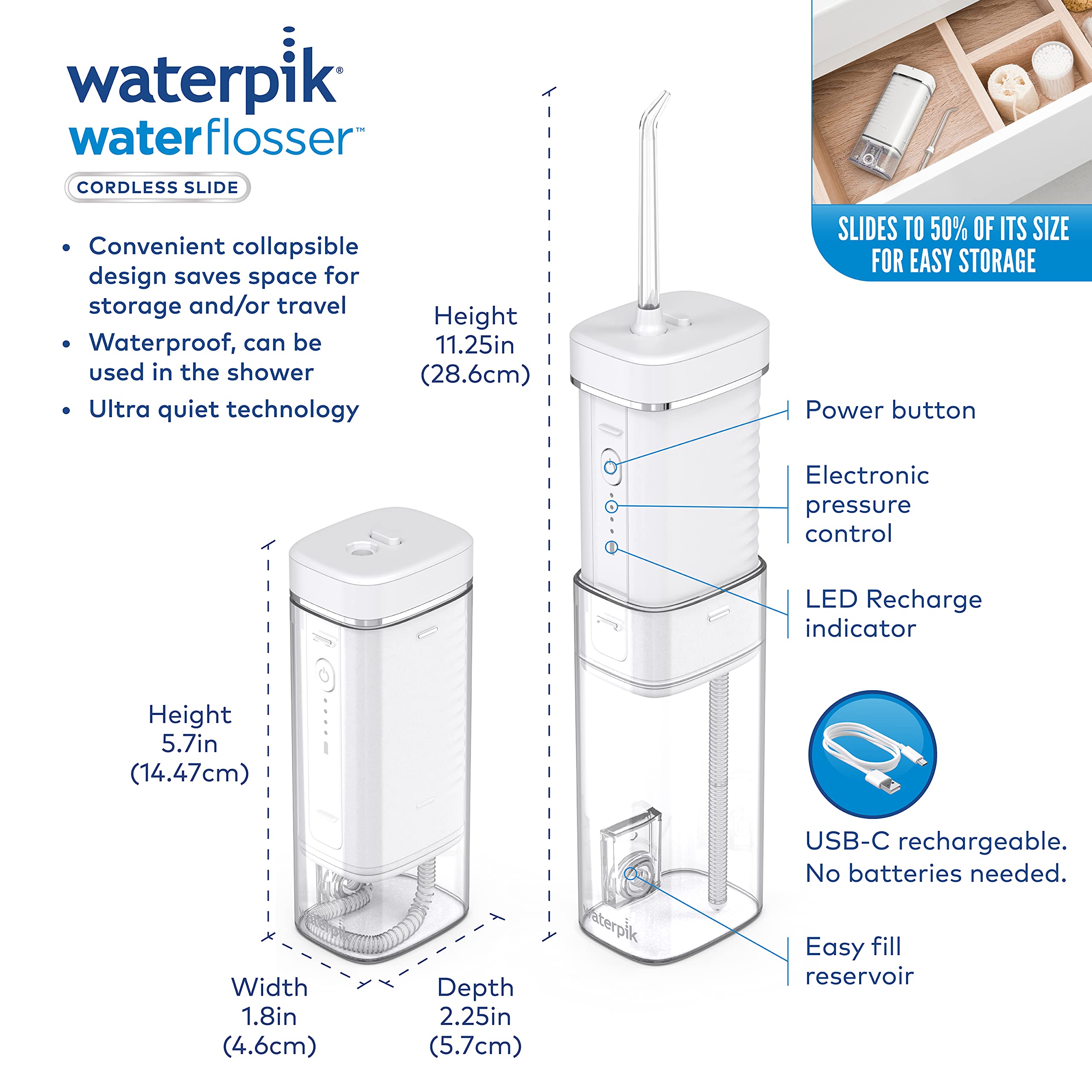 Foto 5 pulgar | Water Flosser Waterpik Cordless Slide Professional Wf-17cd010-1 - Venta Internacional.