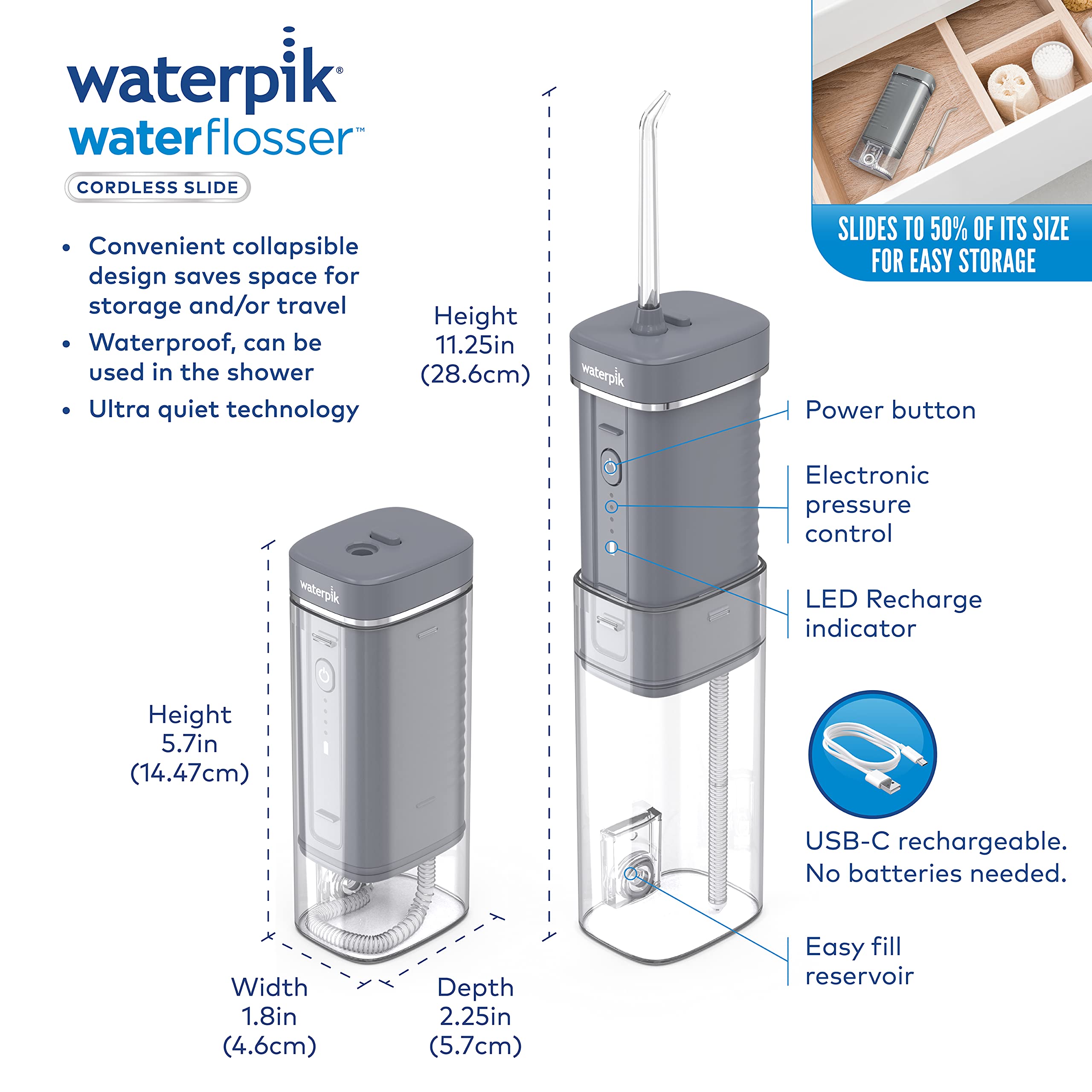 Foto 5 pulgar | Water Flosser Waterpik Cordless Slide Professional Wf-17cd017-1 - Venta Internacional.