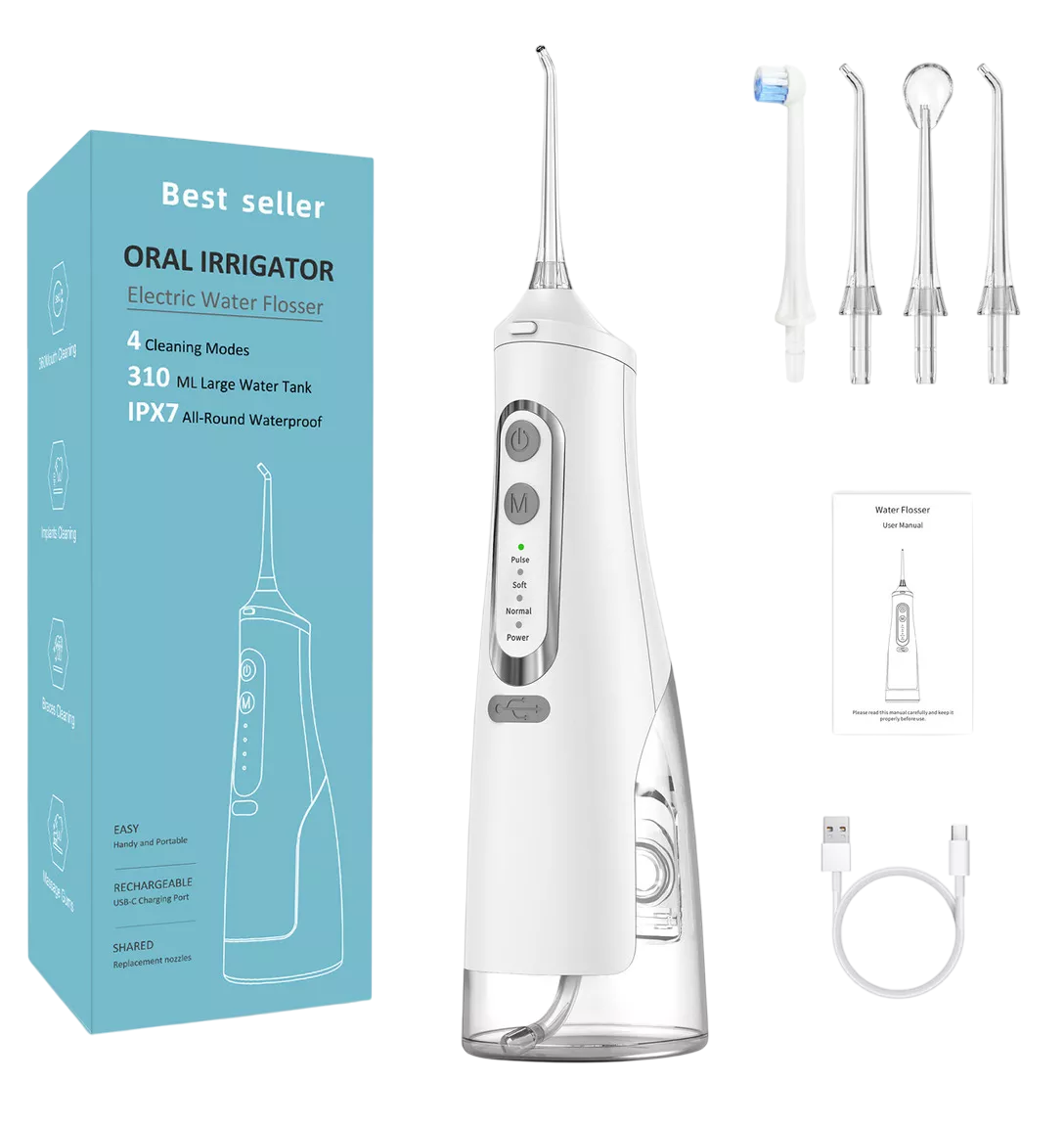 Limpiador Oral Fácil De Transportar 310 Ml Usb Blanco