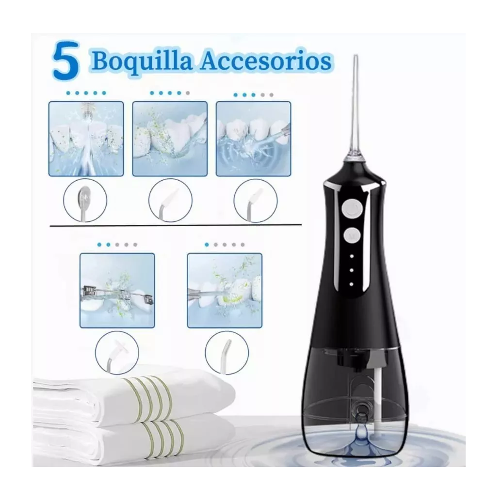 Foto 3 pulgar | Irrigador Bucal Limpiador De Dientes Eléctrico Con 5 Boquillas Negro