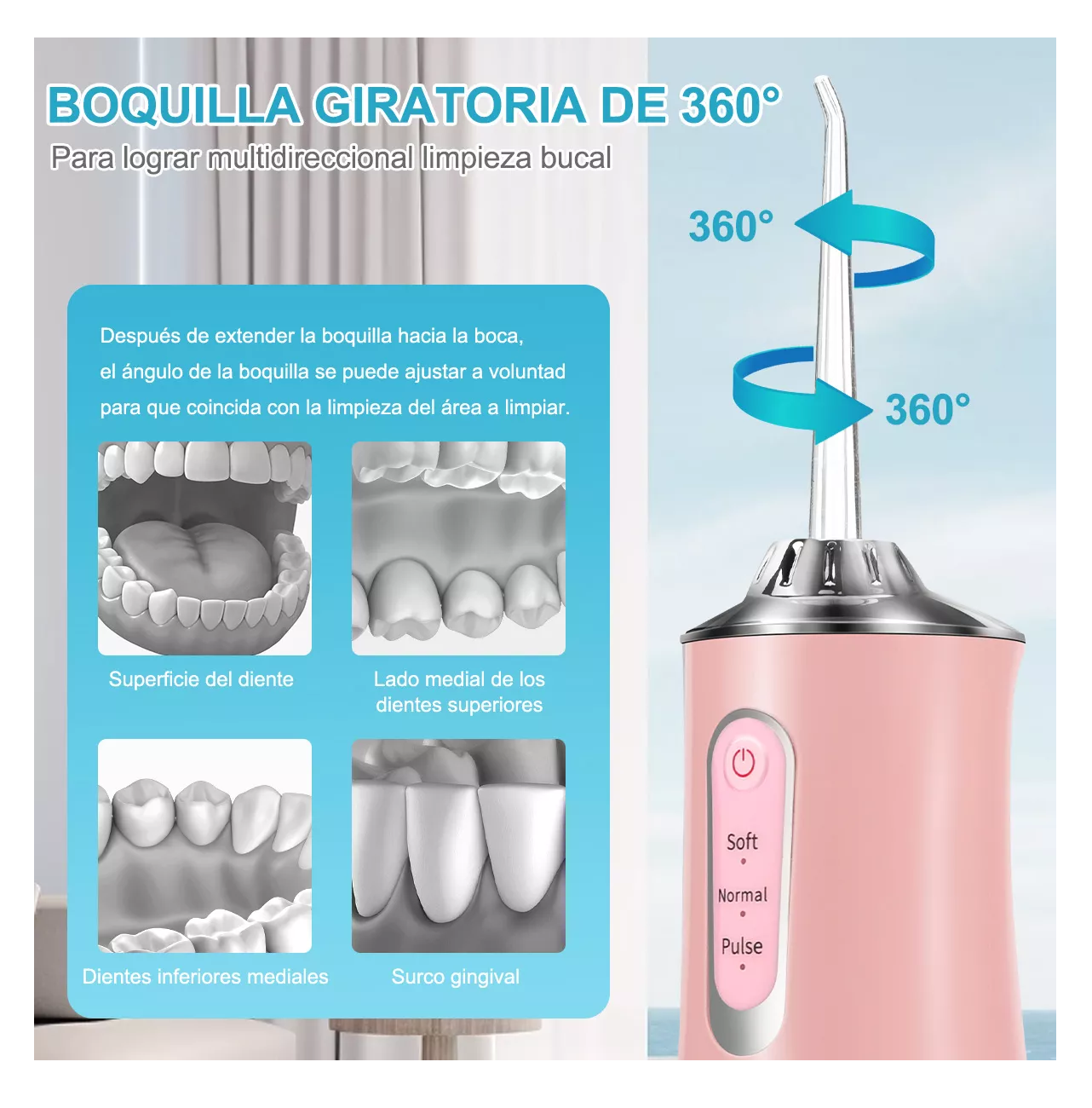 Foto 3 pulgar | Irrigador Bucal Limpiador De Dientes Eléctrico Con 8 Boquillas Rosa