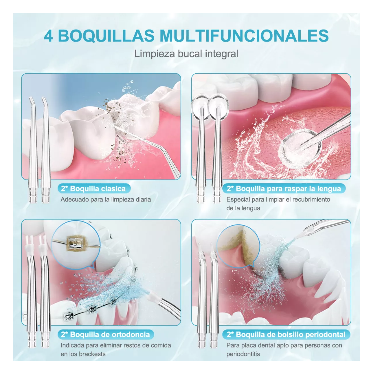 Foto 4 pulgar | Irrigador Bucal Limpiador De Dientes Eléctrico Con 8 Boquillas Rosa