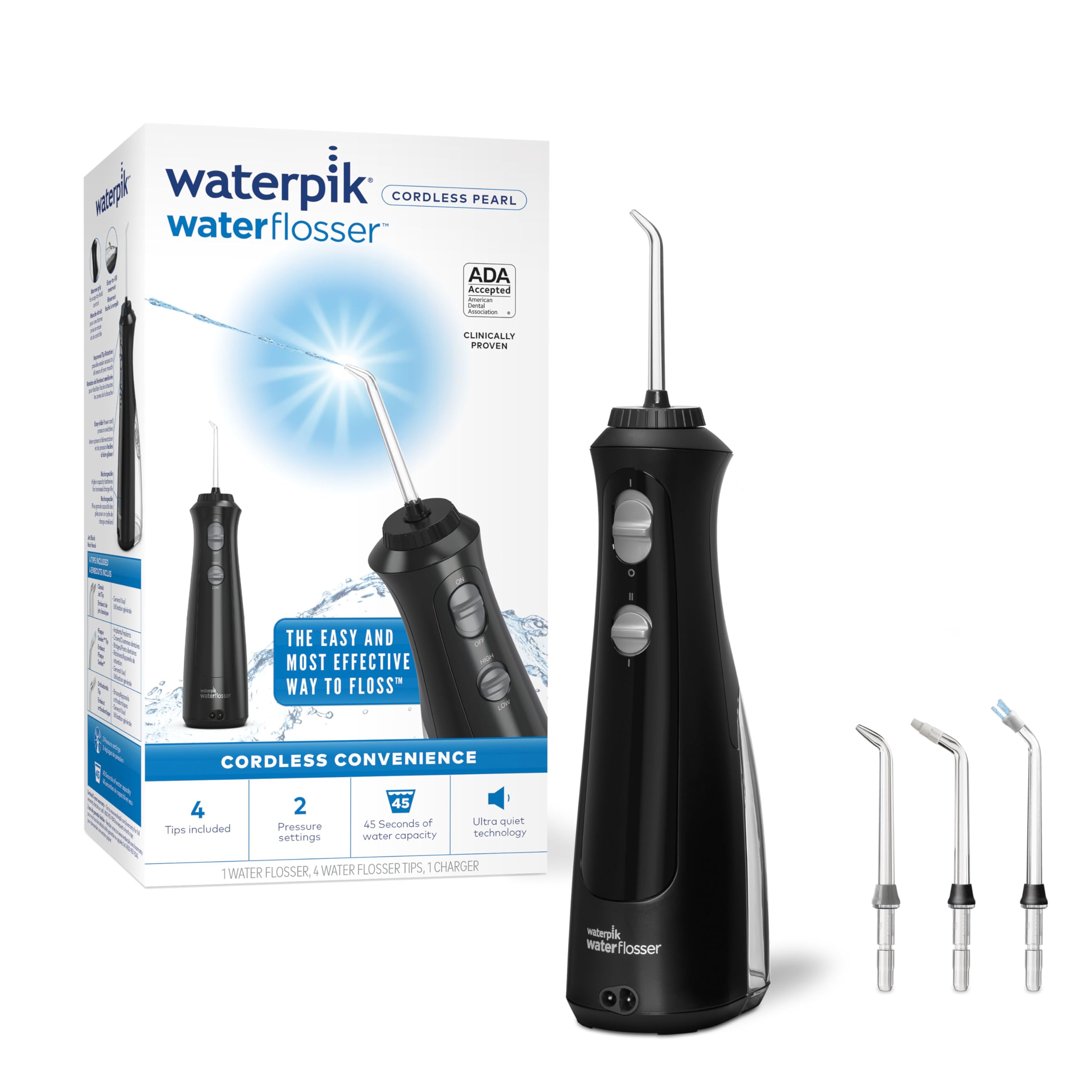 Foto 1 | Water Flosser Waterpik Cordless Pearl Wf-13 Black Con 4 Puntas - Venta Internacional.