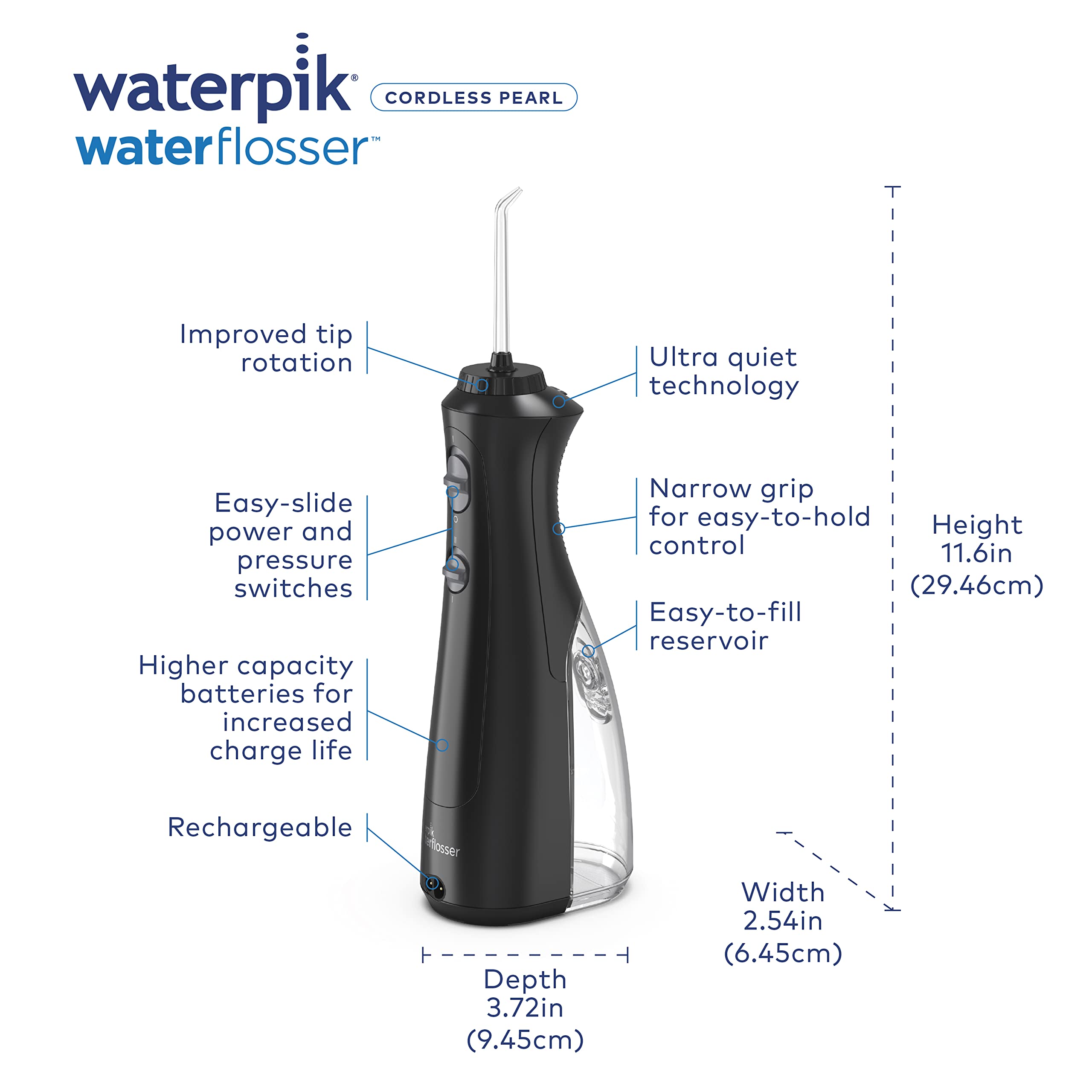 Foto 5 pulgar | Water Flosser Waterpik Cordless Pearl Wf-13 Black Con 4 Puntas - Venta Internacional.