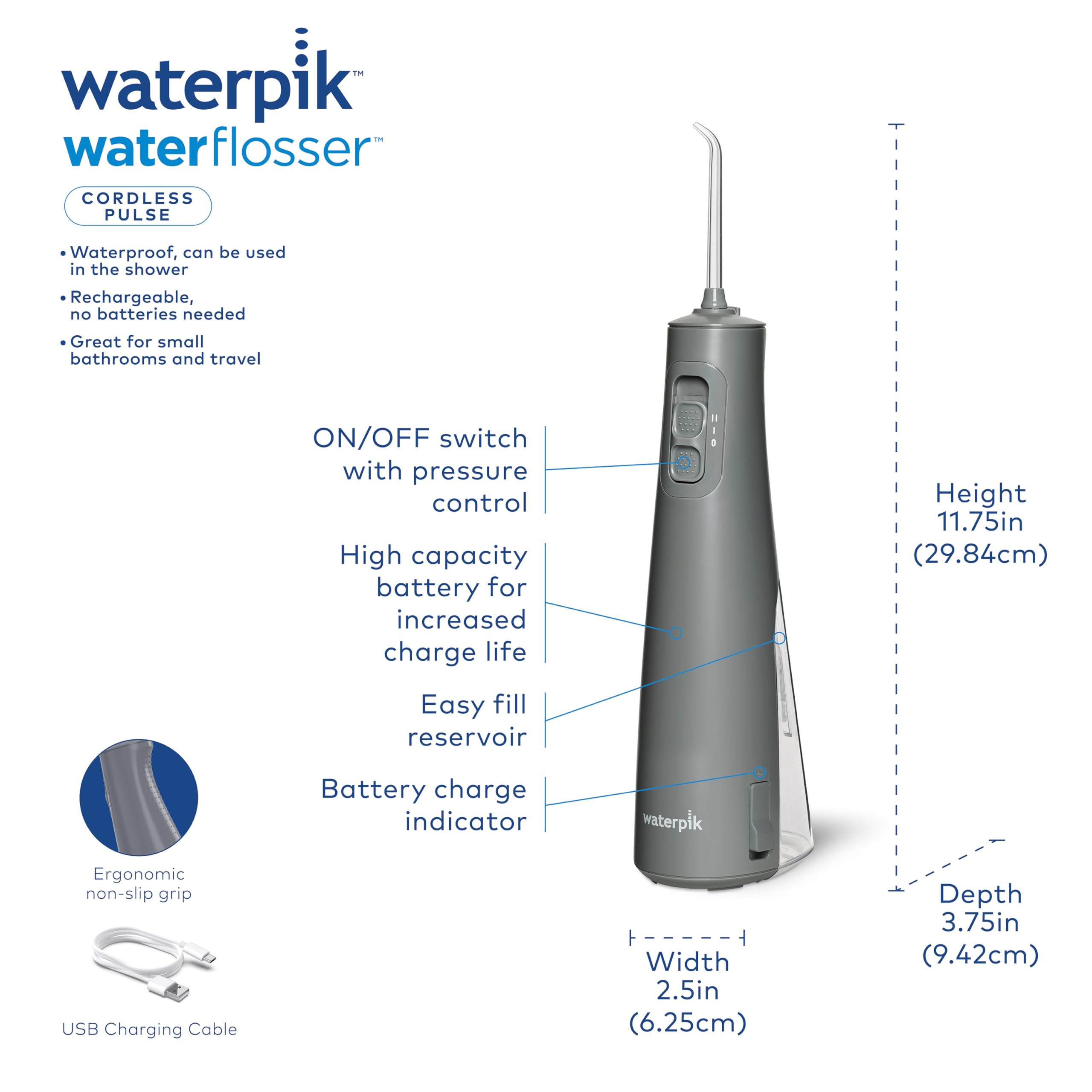Foto 4 | Limpiador de agua  Waterpik Recargable Wf-20 Gris - Venta Internacional