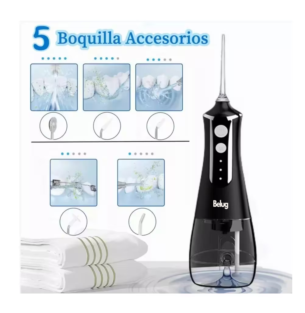 Foto 3 pulgar | Irrigador Bucal Limpiador De Dientes Eléctrico Con 5 Boquillas, Belug  Negro