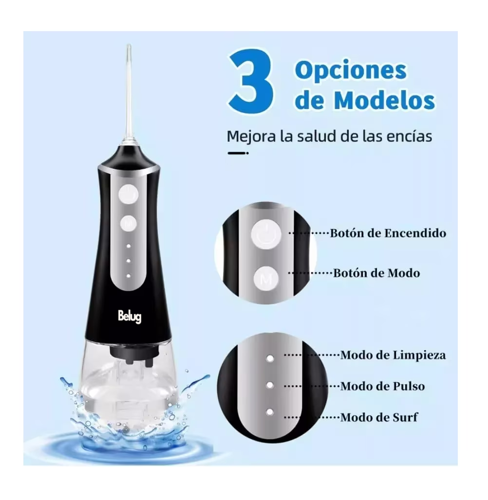 Foto 4 pulgar | Irrigador Bucal Limpiador De Dientes Eléctrico Con 5 Boquillas, Belug  Negro