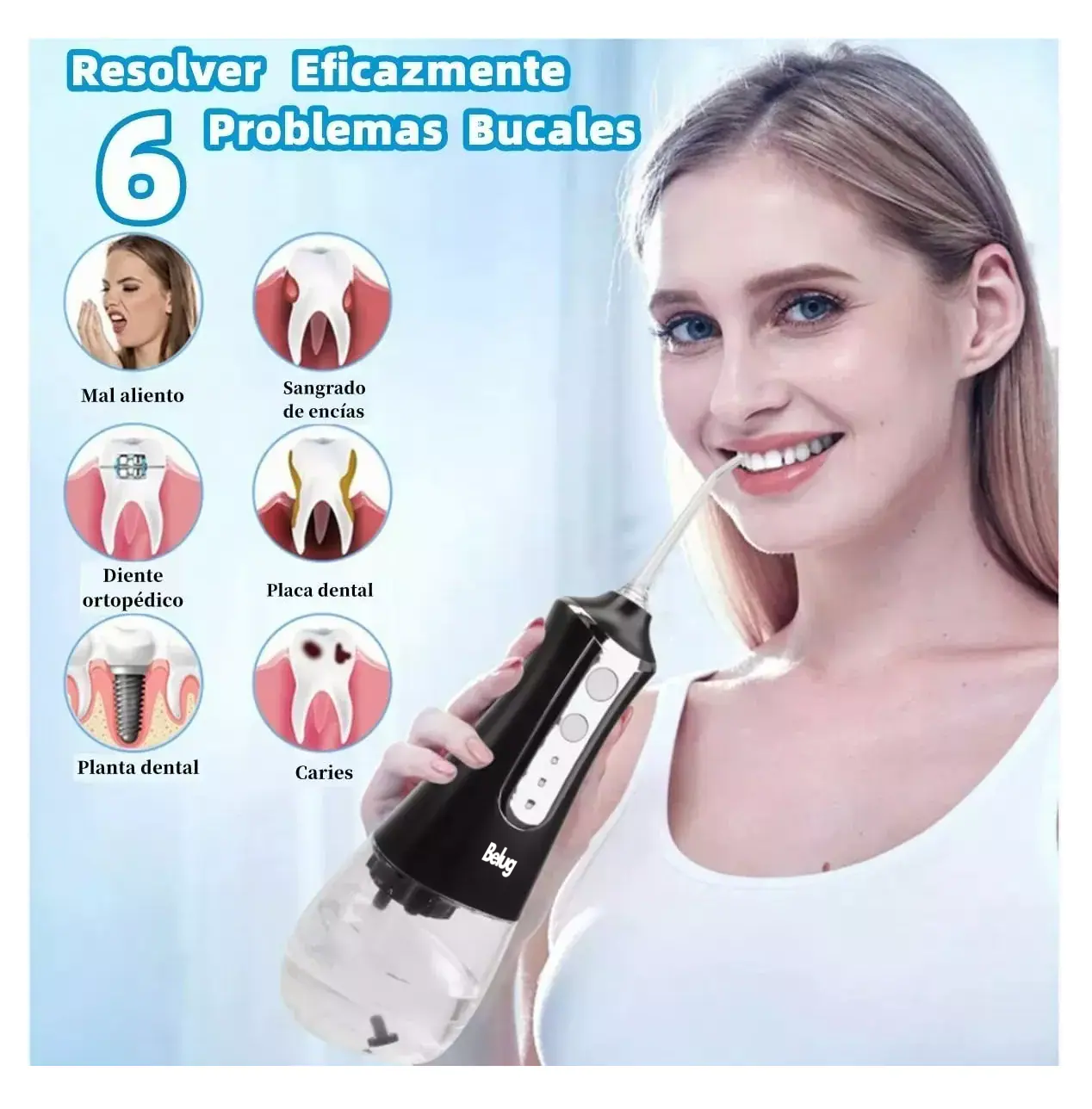 Foto 6 pulgar | Irrigador Bucal Limpiador De Dientes Eléctrico Con 5 Boquillas, Belug  Negro