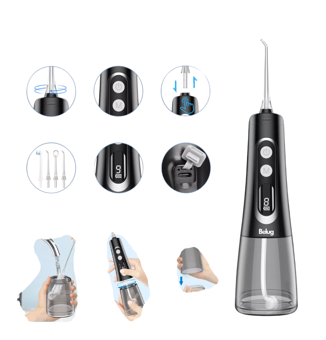 Foto 3 pulgar | Irrigador Bucal Limpiador Dientes Eléctrico Con 4 Boquillas Belug  Gris/negro
