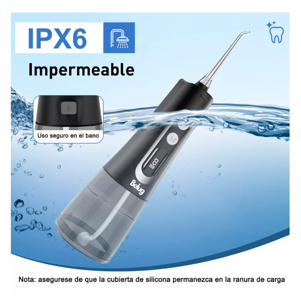 Foto 6 pulgar | Irrigador Bucal Limpiador Dientes Eléctrico Con 4 Boquillas Belug  Gris/negro